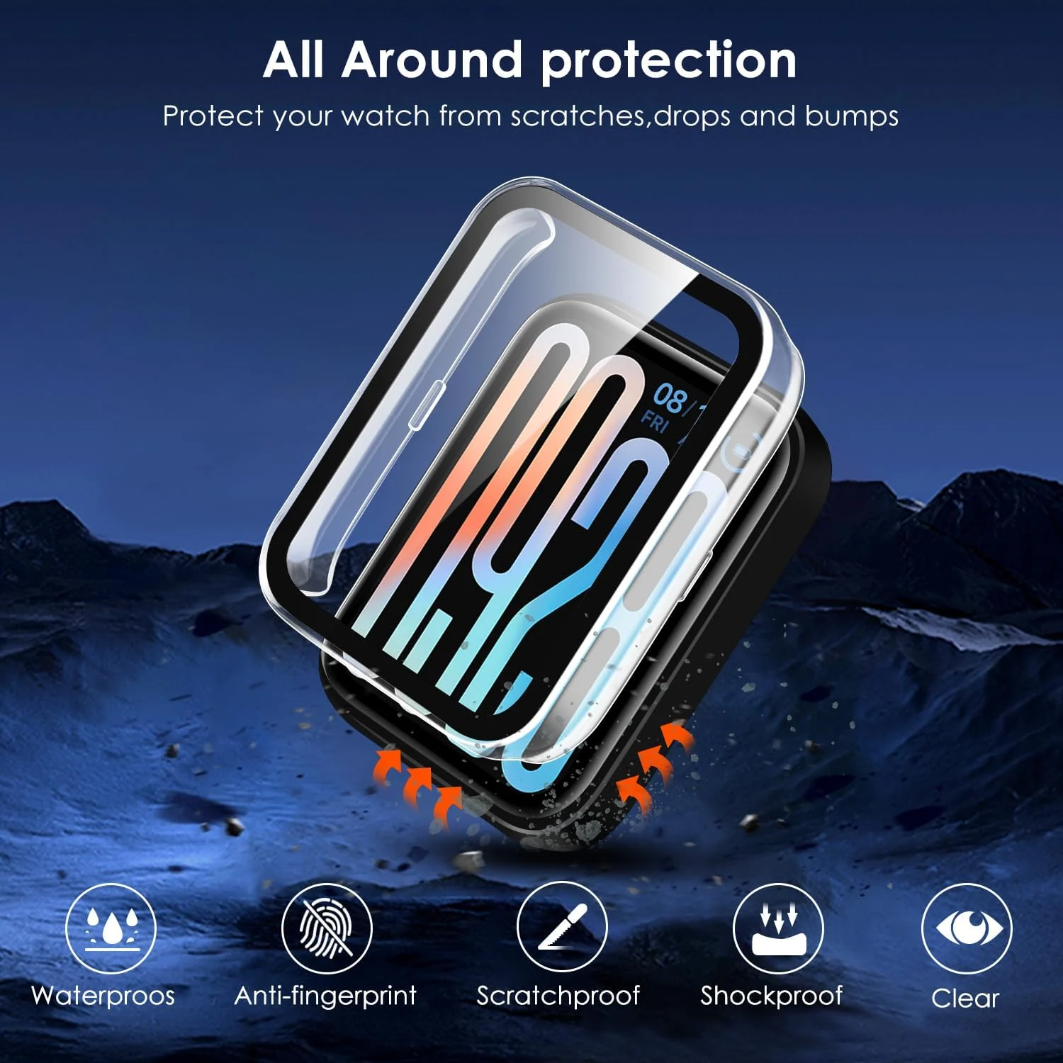 DL3 Mobilak Case with Screen Protector for Xiaomi Smart Band 9 Pro, Bumper Full Coverage Hard PC Overall Protective Cover, Built-in Tempered Glass Film High Sensitivity - Clear