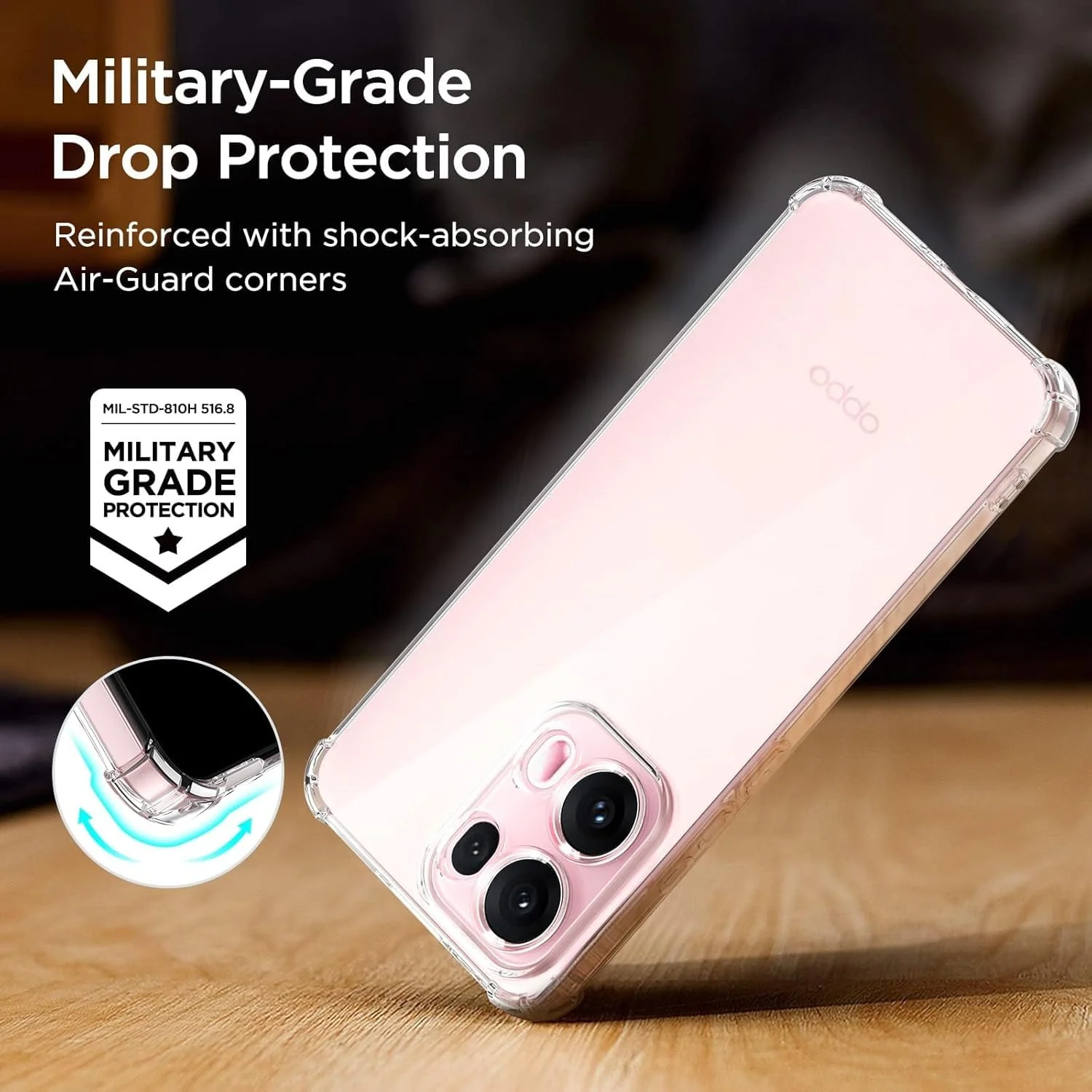 DL3 Mobilak Case Compatible with OPPO Reno 13 PRO 5G, Cover Silicone TPU Gorilla Anti-shock Protector Camera Shockproof Corners - Clear