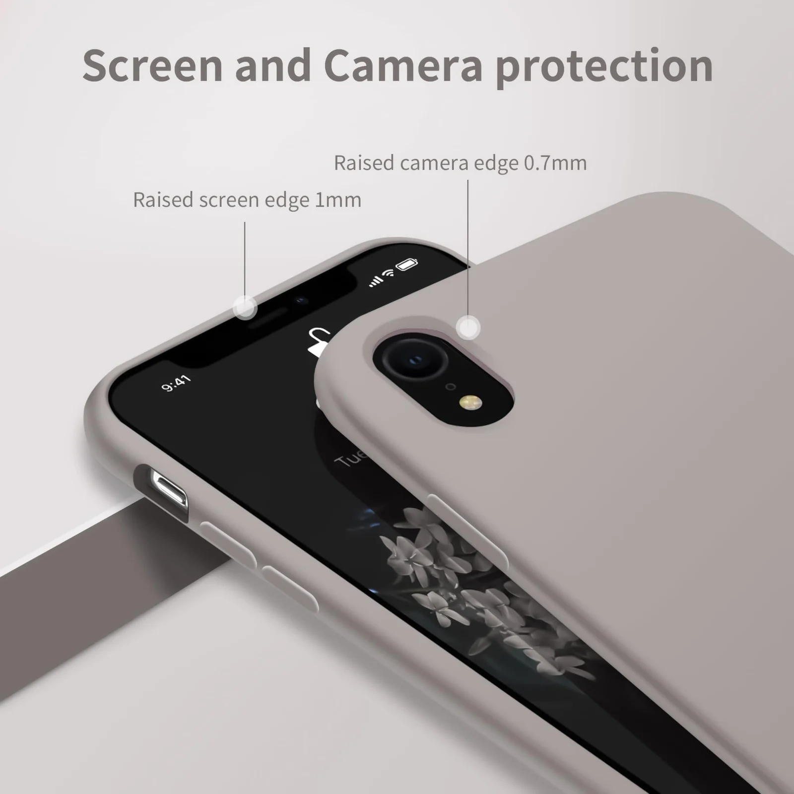 DL3 Mobilak Liquid Silicone Protective Case for iPhone XR with Camera Protection and Microfiber Lining - A Stone