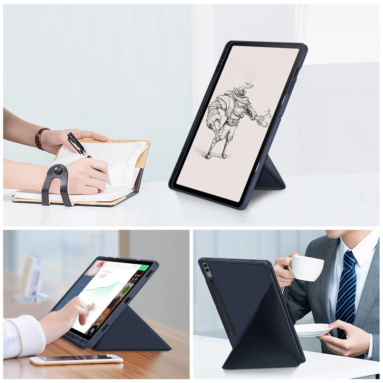 DL3 Mobilak For Samsung Galaxy Tab S8+ Plus 2022 / S7 FE 2021 / S7+ Plus 2020 12.4-Inch Case, Smart Stand, Pencil Holder, Shockproof Slim Lightweight Leather Cover, Modern Abstract Design - Blue