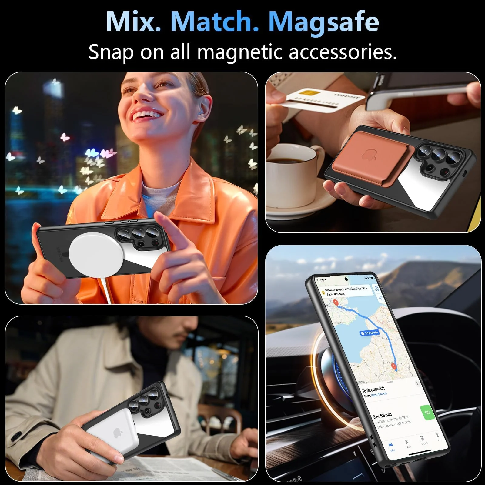 DL3 Mobilak Magnetic Case for Samsung Galaxy S25 Ultra [Compatible with MagSafe] [Shockproof Military Grade], Transparent Back Slim Bumper Cover Phone Case Samsung S25 Ultra - Black