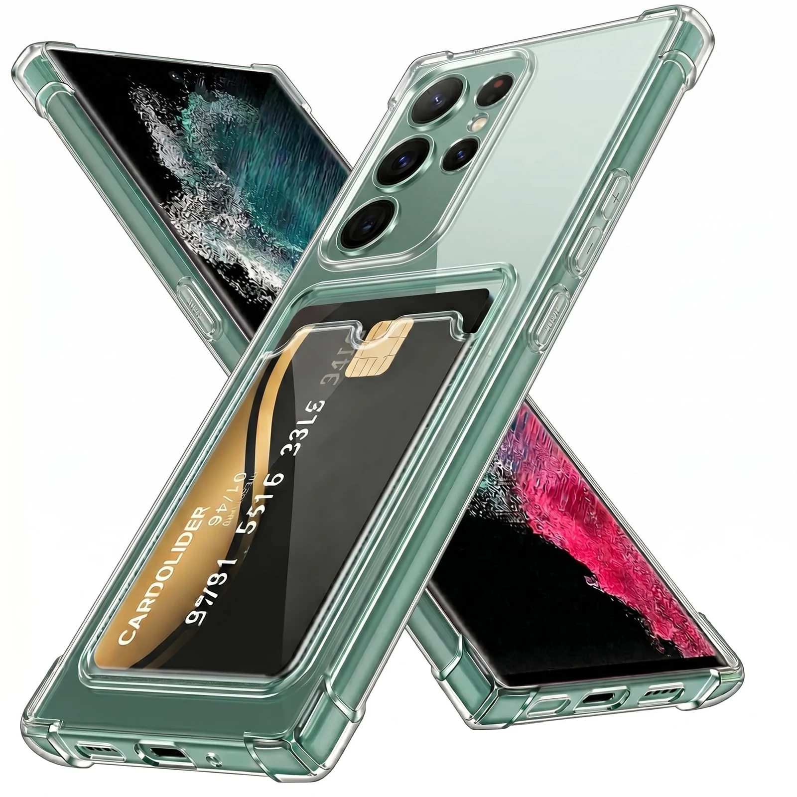 DL3 Mobilak Clear TPU Wallet Case with Card Slot and Camera Protection for Samsung Galaxy S23 Ultra - Transparent