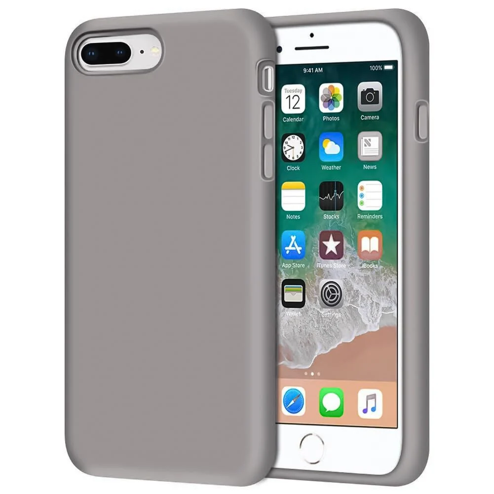 DL3 Mobilak Liquid Silicone Case for iPhone 7 Plus / iPhone 8 Plus, Shock-absorbing protection, Scratch-resistant surface, Soft microfiber lining - Stone