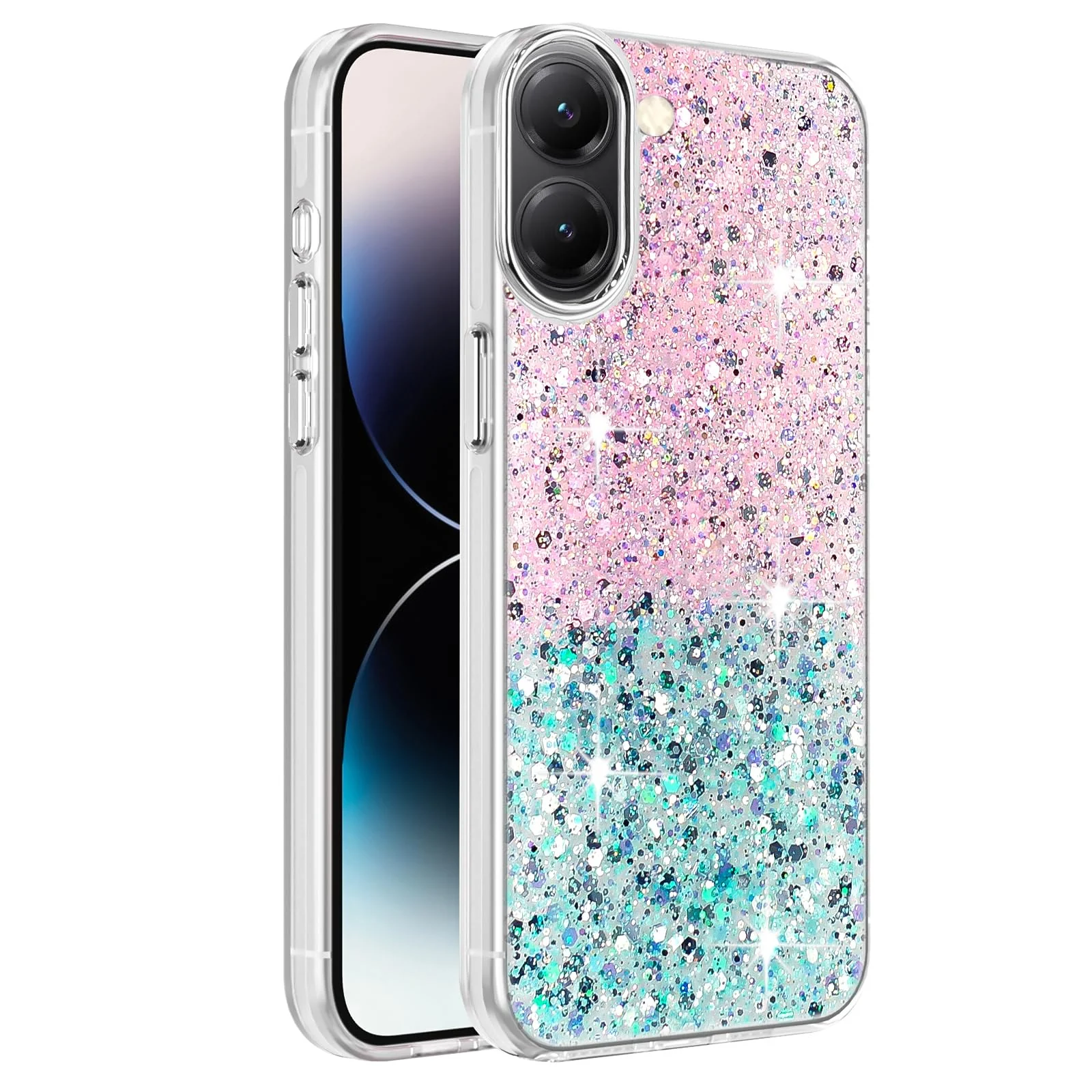 Dl3 Mobilak Compatible with Xiaomi Redmi A5 4G / Poco C71 Case, Clear Glitter Bling Sparkly, Soft TPU Frame Bumper, Hard-Back Cover for Women & Girls, Transparent Protective Phone Case (White Black)