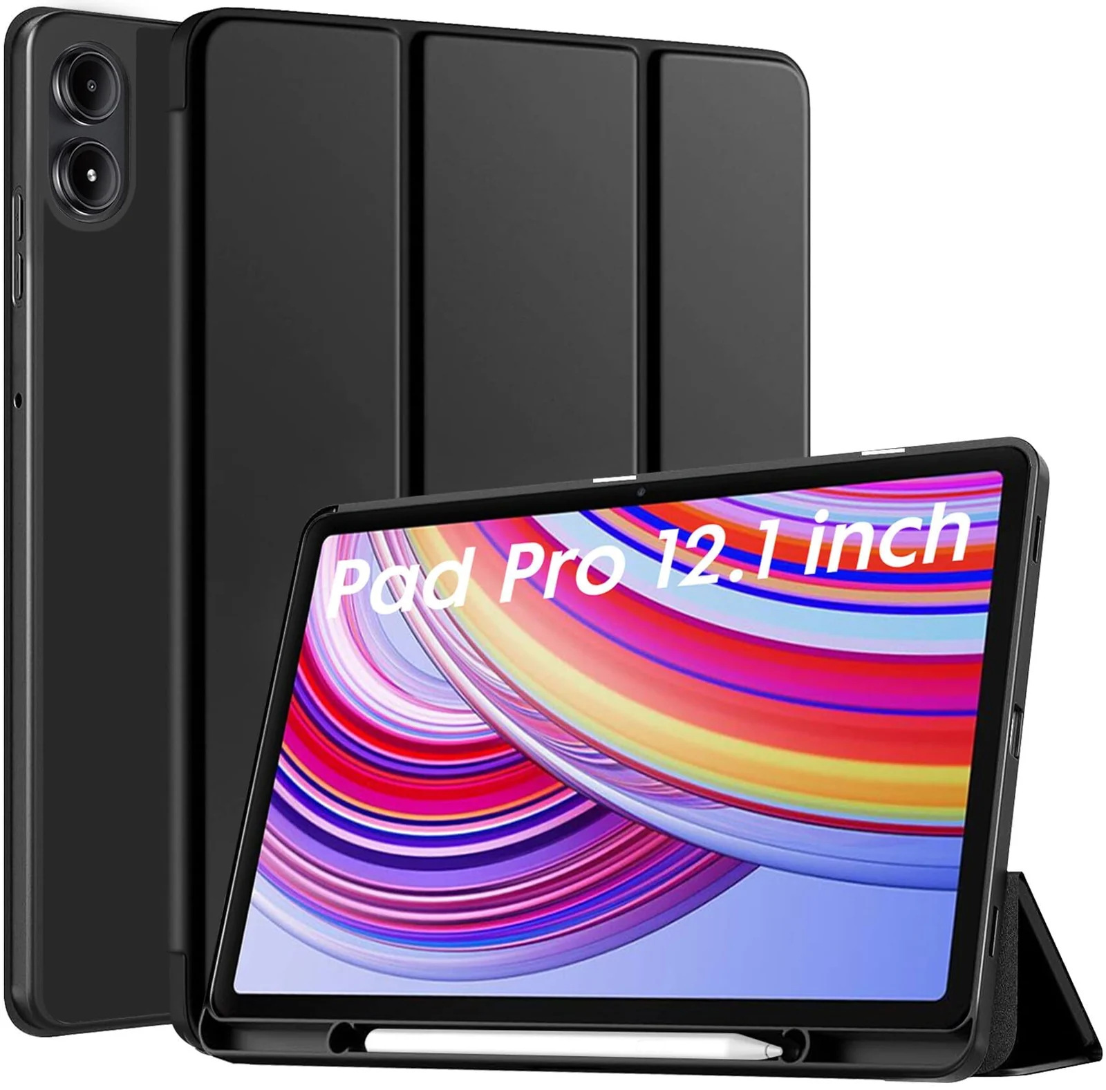 DL3 Mobilak Xiaomi Redmi Pad Pro 12.1 Inch 2024 Tablet Cover Case with Pencil Holder, Soft TPU Back Trifold Stand Protective Smart Cover Flip, Auto Wake&Sleep