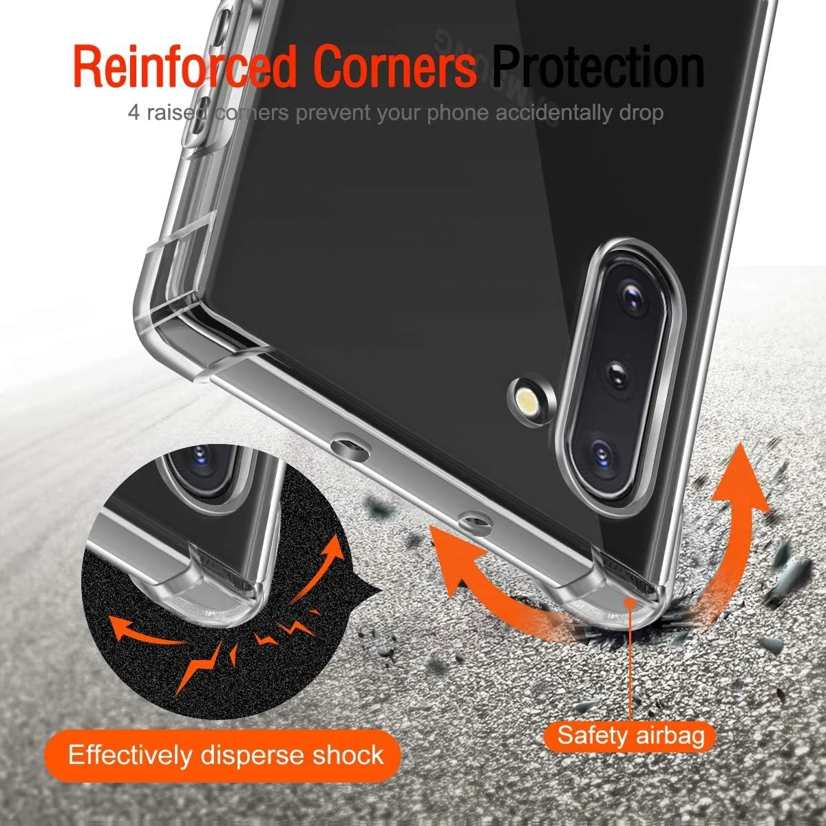 DL3 MOBILAK Anti-Shock Transparent TPU Phone Case for Samsung Galaxy Note 10 4G / Note 10 5G, Clear