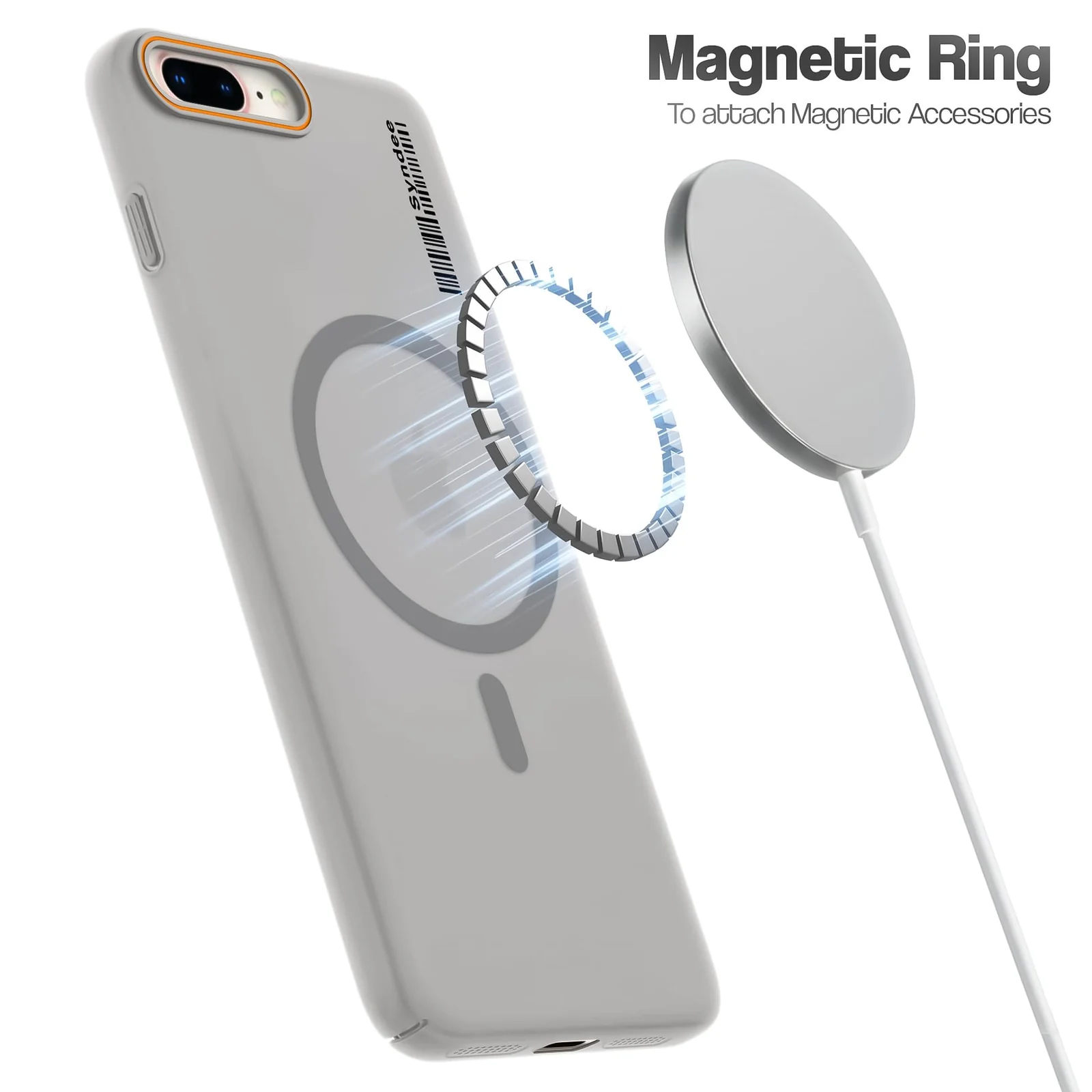 DL3 Mobilak Case Back Cover for iPhone 7 Plus / iPhone 8 Plus, Sleek Frosted Translucent Back Only Compatible with Wireless Magnetic Accessories | Anti-Scratch Shockproof Phone Case - Gray