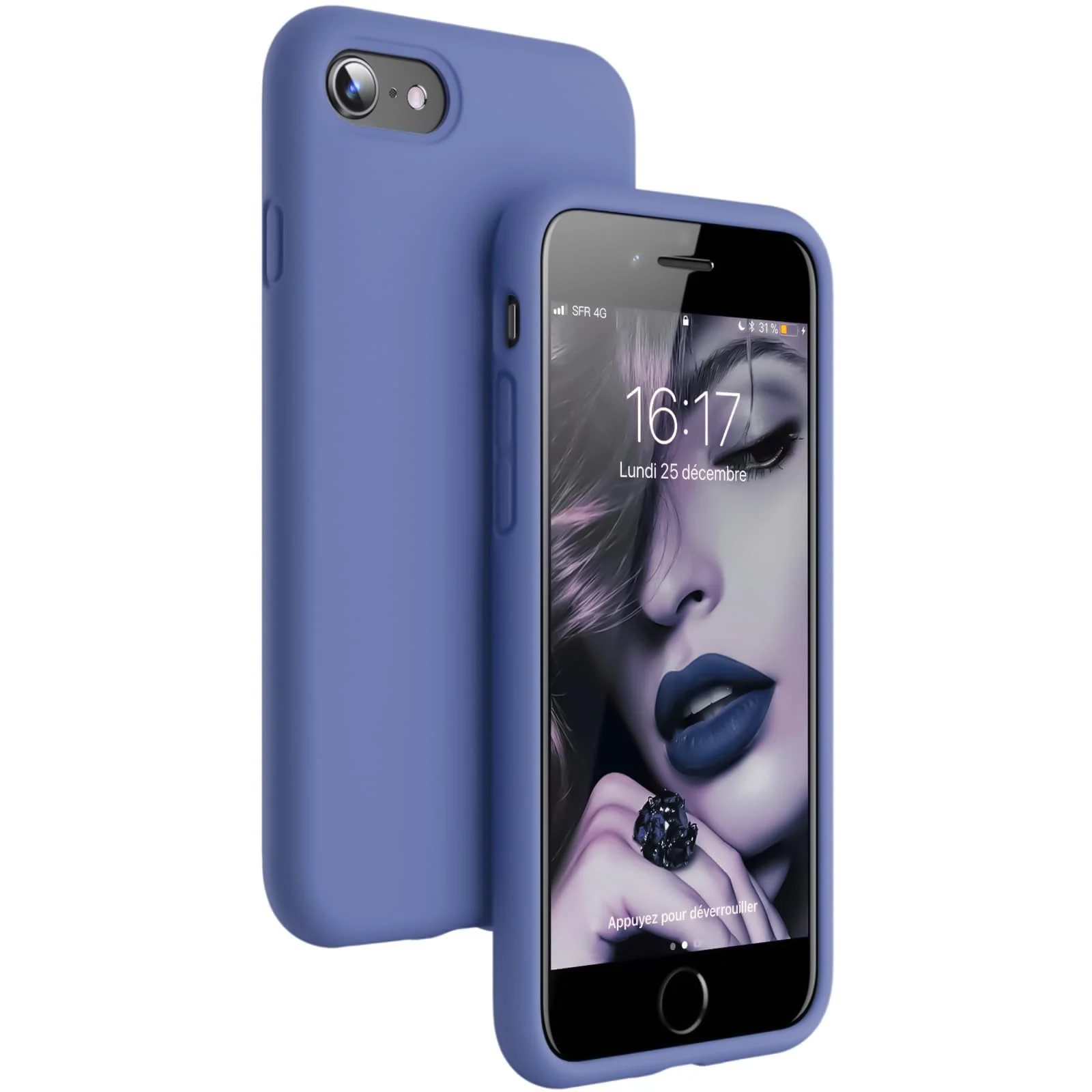 DL3 Mobilak Liquid Silicone Protective Case for iPhone SE 2022, SE 2020, iPhone 7, iPhone 8 with Camera Protection and Microfiber Lining - Lavender Blue
