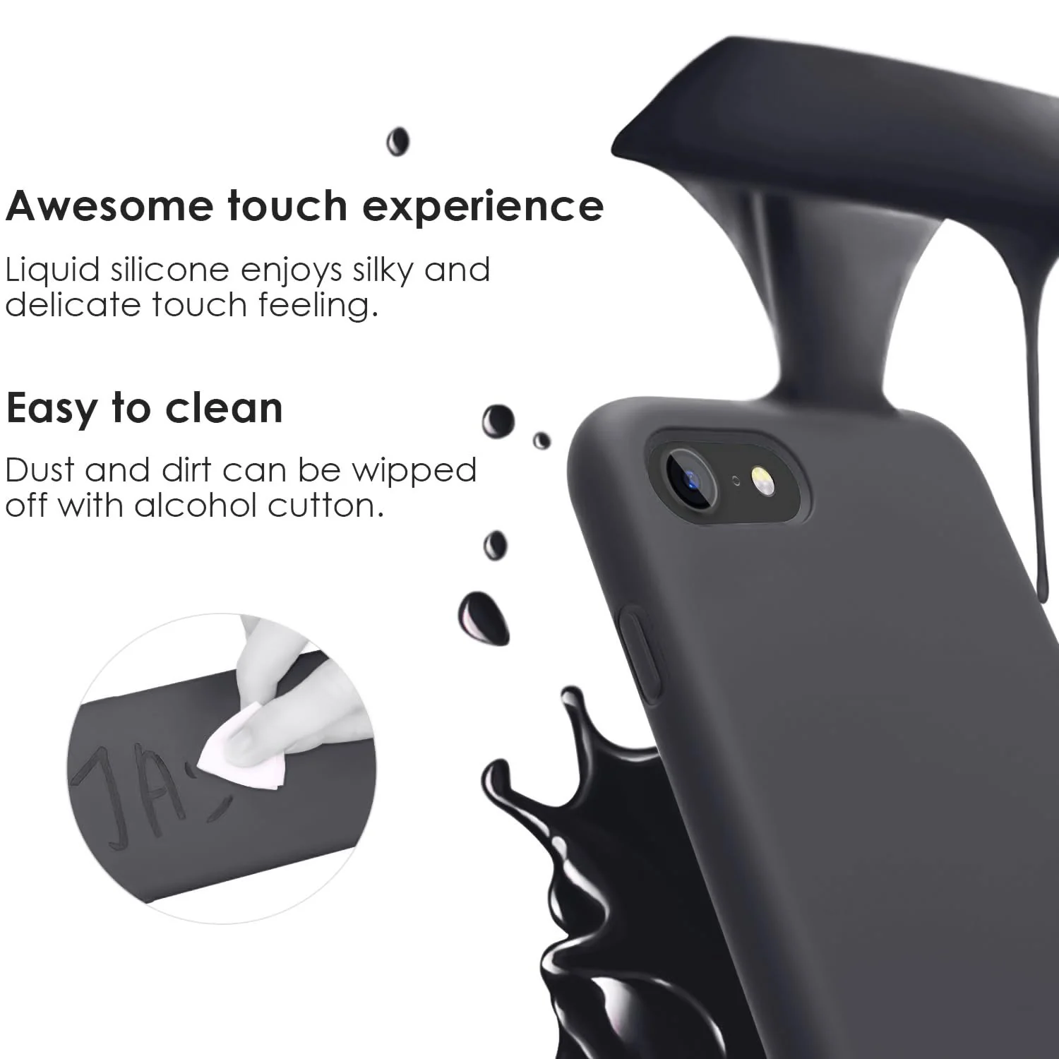 DL3 Mobilak Liquid Silicone Case for iPhone 7 / 8, Shock-absorbing protection, Scratch-resistant surface, Slim, lightweight profile - Deep Gray