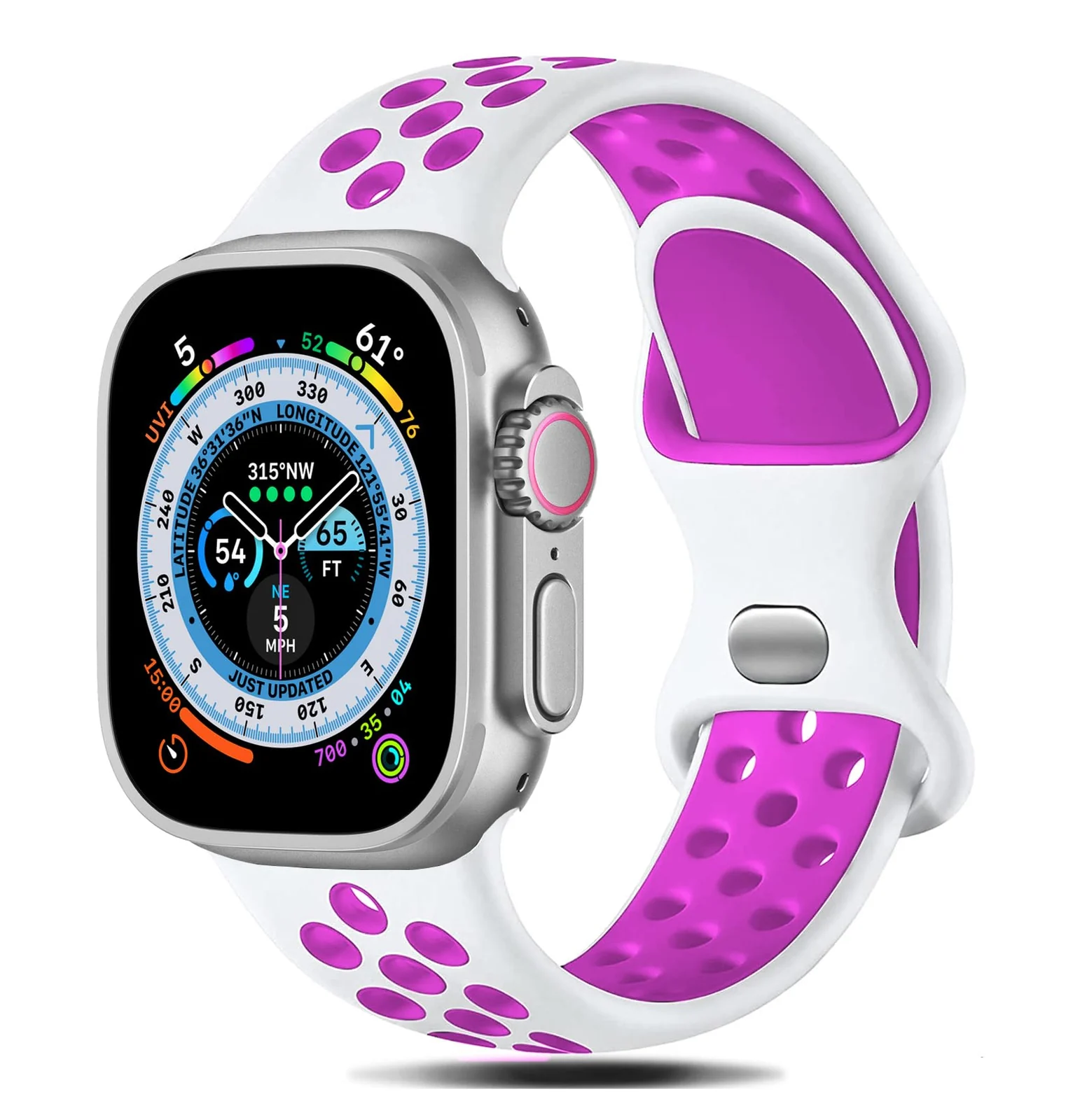 38mm/40mm/41mm — DL3 Mobilak Sport Strap For Apple Watch 49mm 45mm 44mm 42mm 41mm 40mm 38mm, Breathable Silicone Double Hole Band, for iWatch Ultra 2 Series 9 8 7 6 5 4 3 SE (&, 38mm/40mm/41mm) - White & Pink