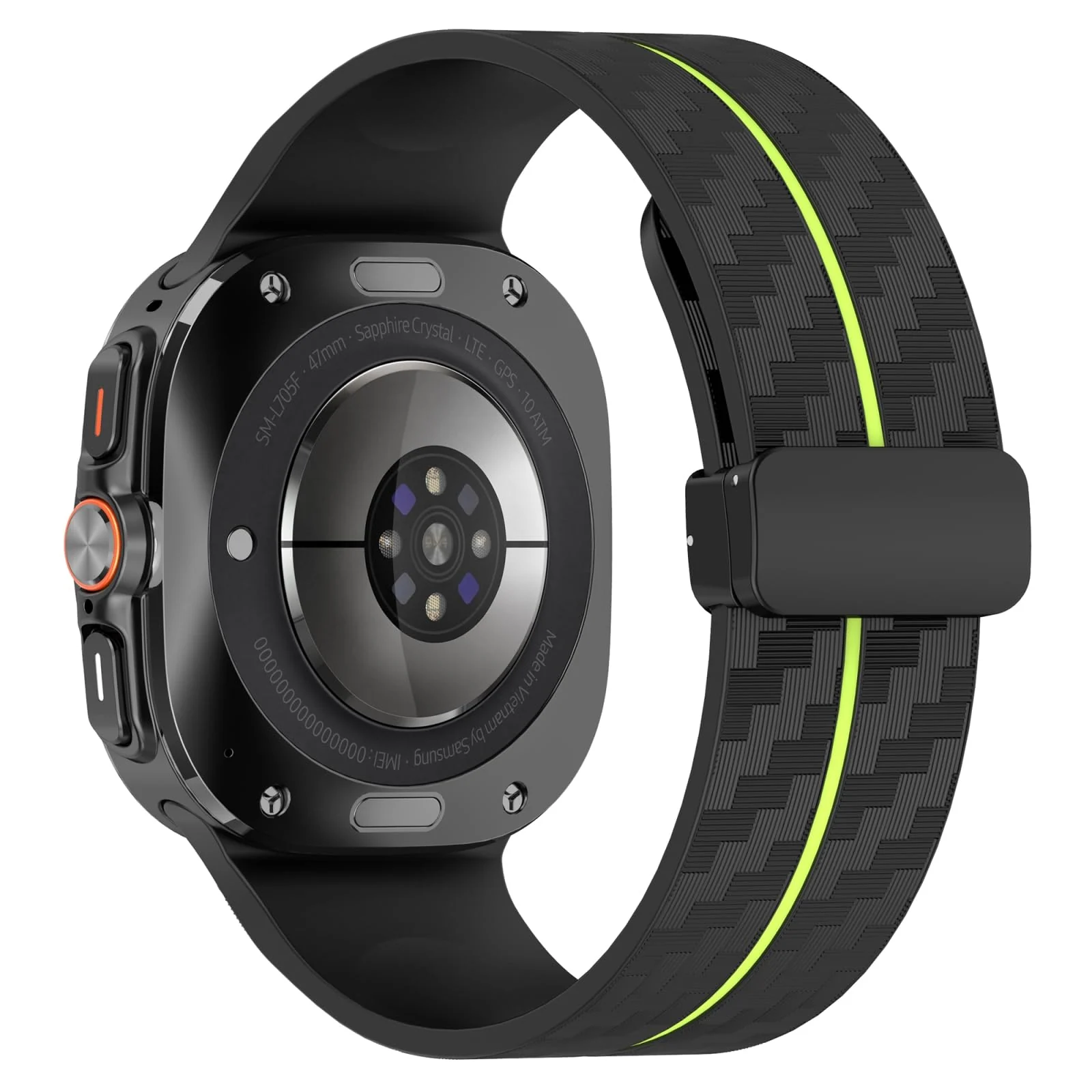 DL3 Mobilak Compatible for Samsung Galaxy Watch Ultra Band 47mm for Men Women, Soft Silicone Waterproof Sport Strap with Magnetic Clasp, Stylish Carbon Fiber Replacement Galaxy Watch 7 Ultra Bands - Black Lime