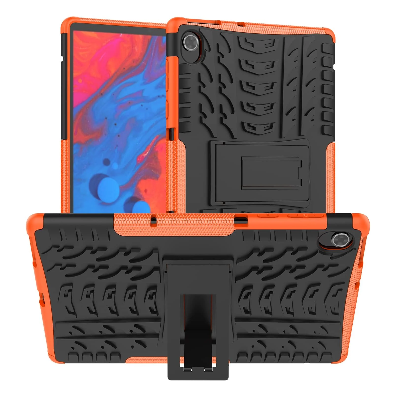 "DL3 Mobilak Case For Lenovo Tab M10 FHD Plus 10.3"" [2nd Gen] 2020 (TB-X606F/X) / K10 2021 (TB-X6C6F), Hybrid Rugged Armor Heavy Duty 2 in 1 TPU + PC Dual Layer Shockproof Case with Kickstand - Orange"
