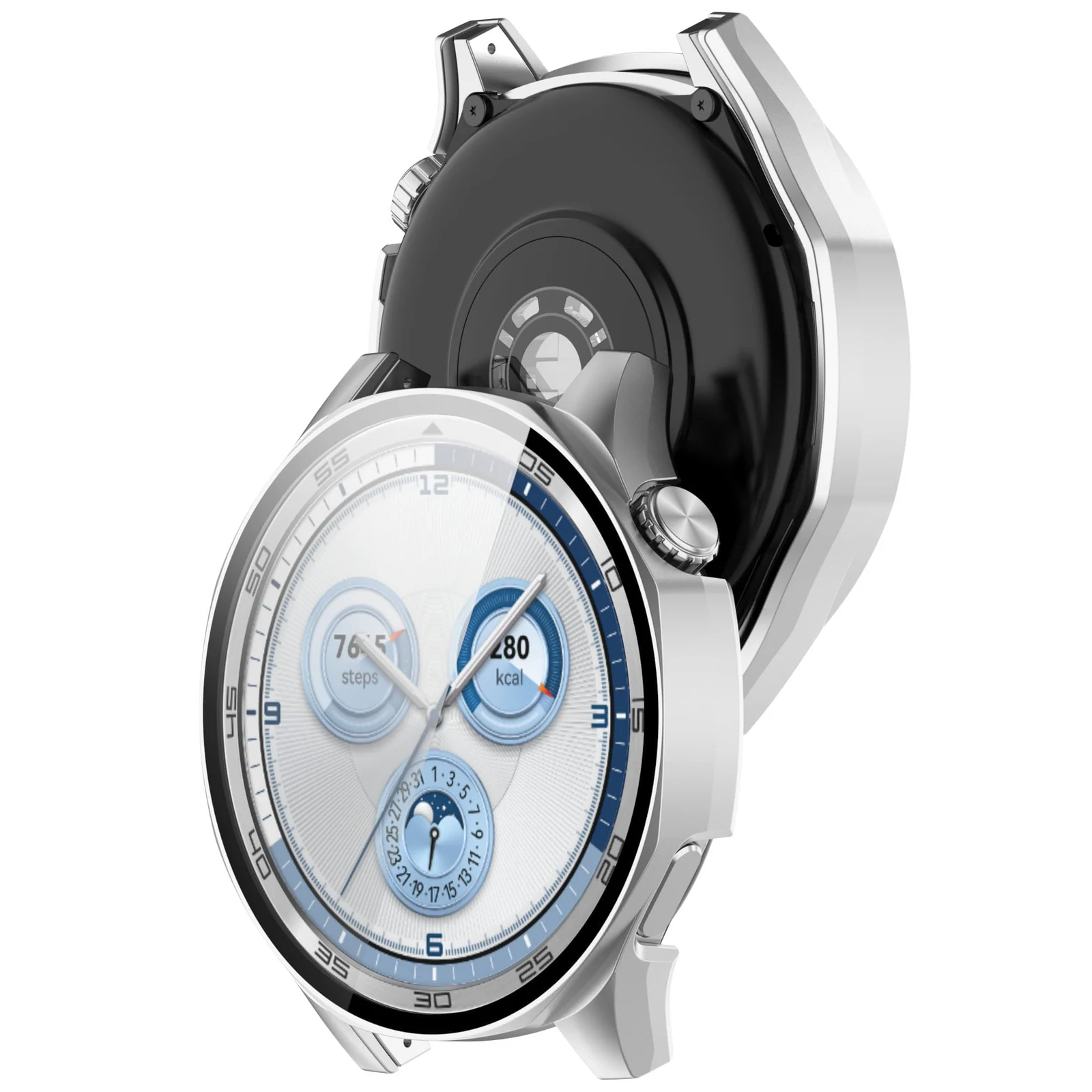 DL3 Mobilak Case with Screen Protector for Huawei Watch GT4 46 mm, Bumper Full Coverage Hard PC Overall Protective Cover, Built-in Tempered Glass Film High Sensitivity For Huawei GT 4 46mm - Silver
