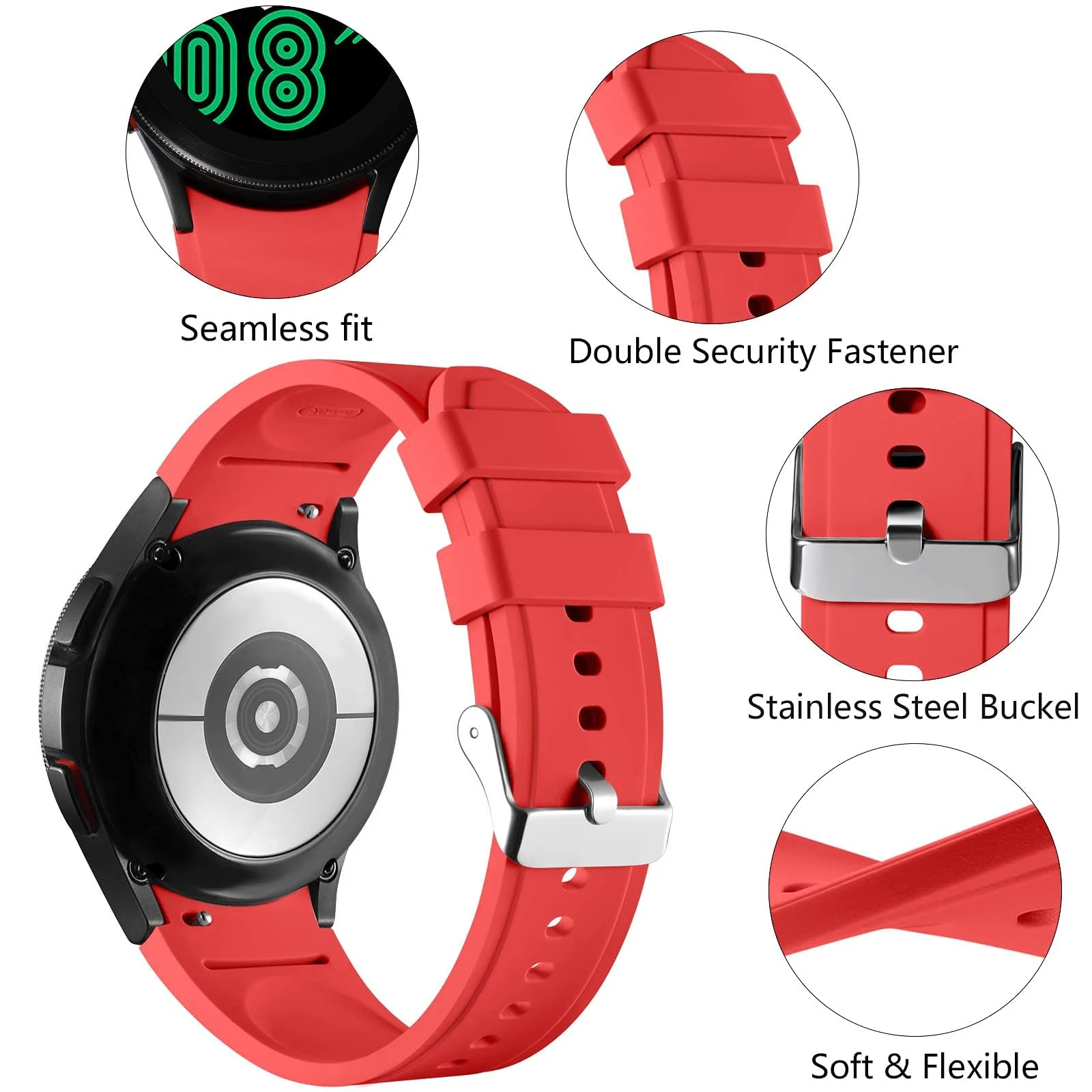 DL3 Mobilak No Gap Bands Compatible with Samsung Galaxy Watch 7 5 4 6 Band 44mm 40mm/Watch 5 Pro 45mm/Galaxy Watch 4 Classic 46mm 42mm Strap,20mm Quick Release Sport Replacement Bands for Women Men - Red