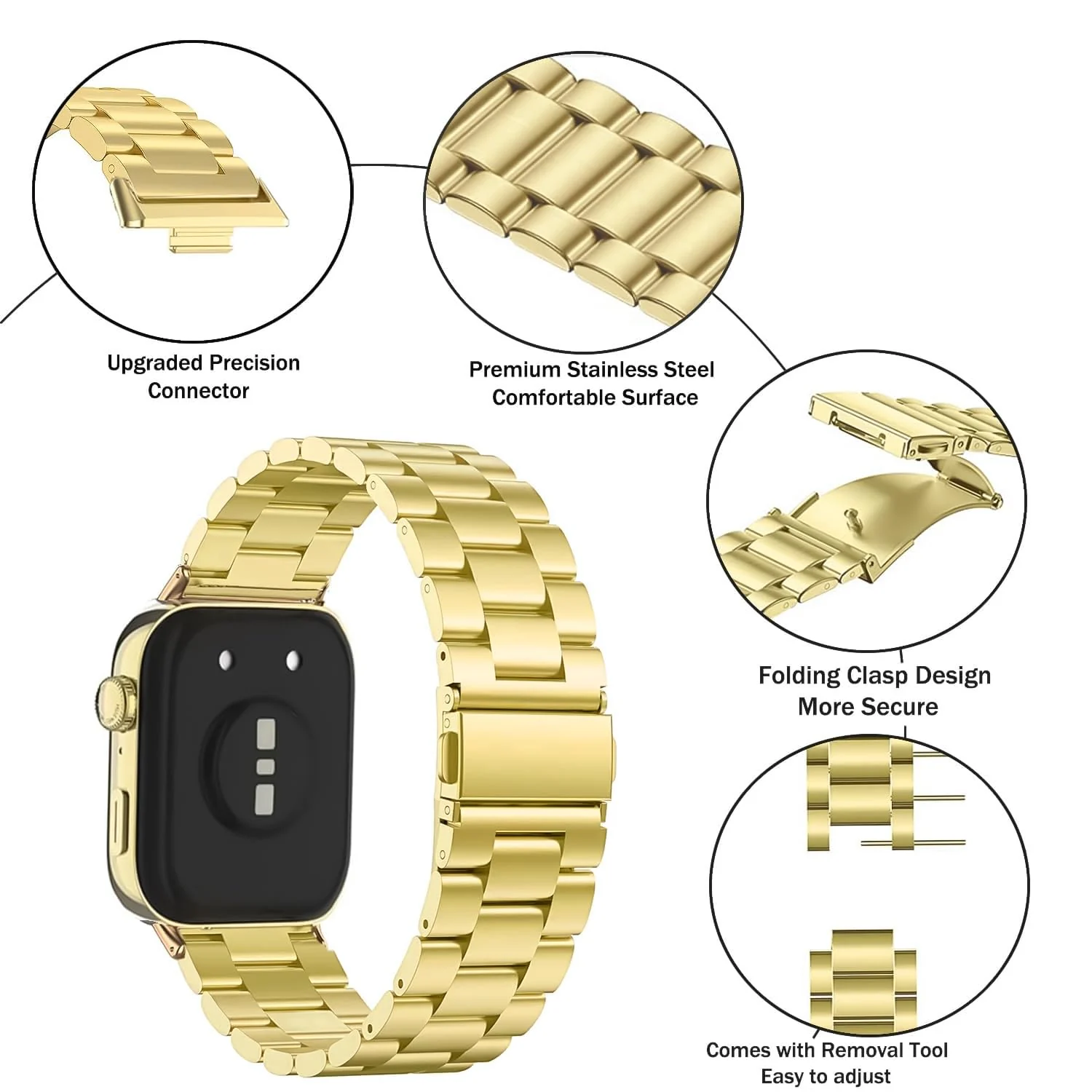 DL3 Mobilak Metal Straps Compatible with Huawei Watch Fit 3/Fit 4/Fit 4 Pro Strap, Stainless Steel Replacement Band with Folding Clasp, Adjustable Replacement Bracelet Wristband - Gold