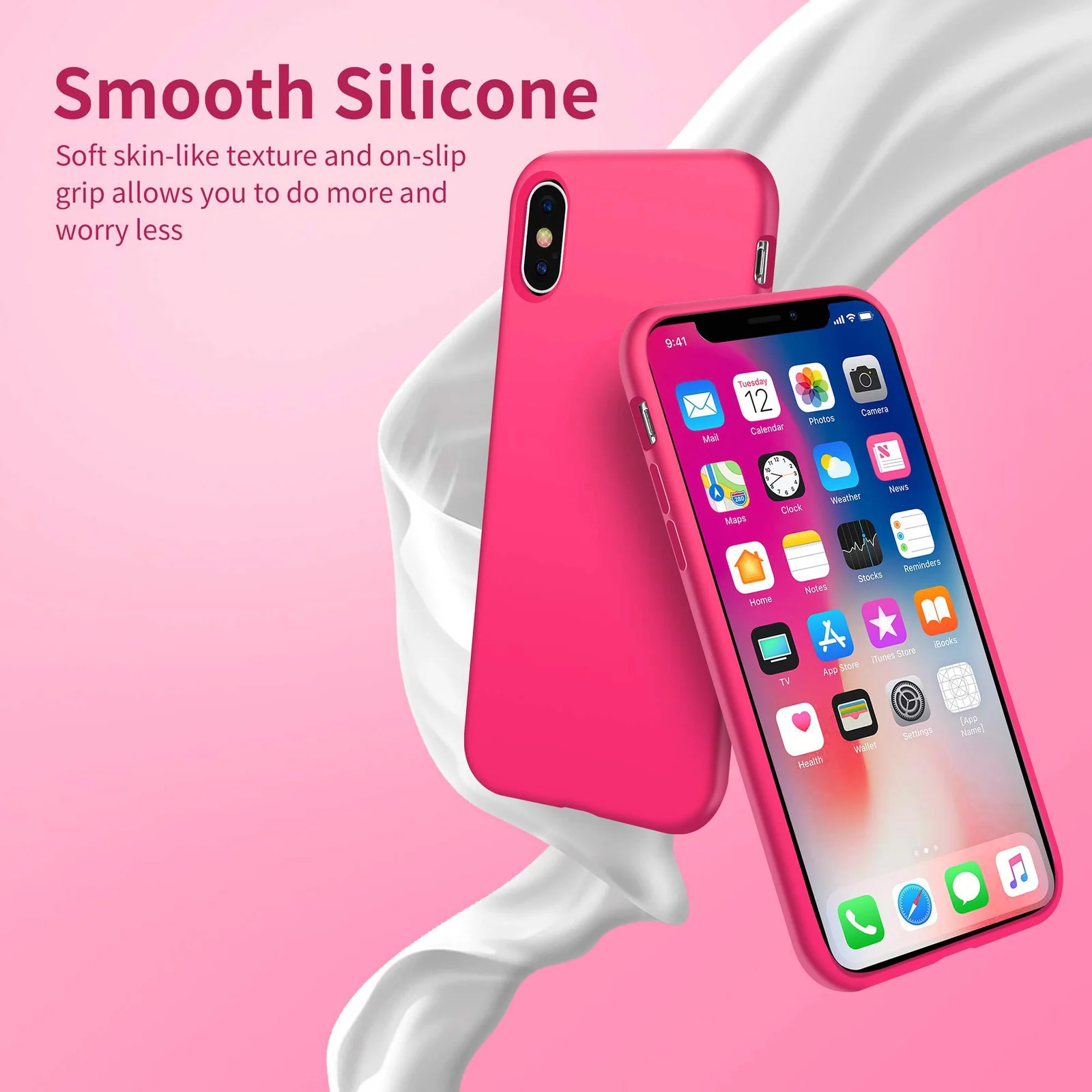 DL3 Mobilak Compatible with iPhone XS Max Case, Liquid Silicone Case, Full Body Protective Cover, Shockproof, Slim Phone Case, Anti-Scratch Soft Microfiber Lining - Neon Pink 2