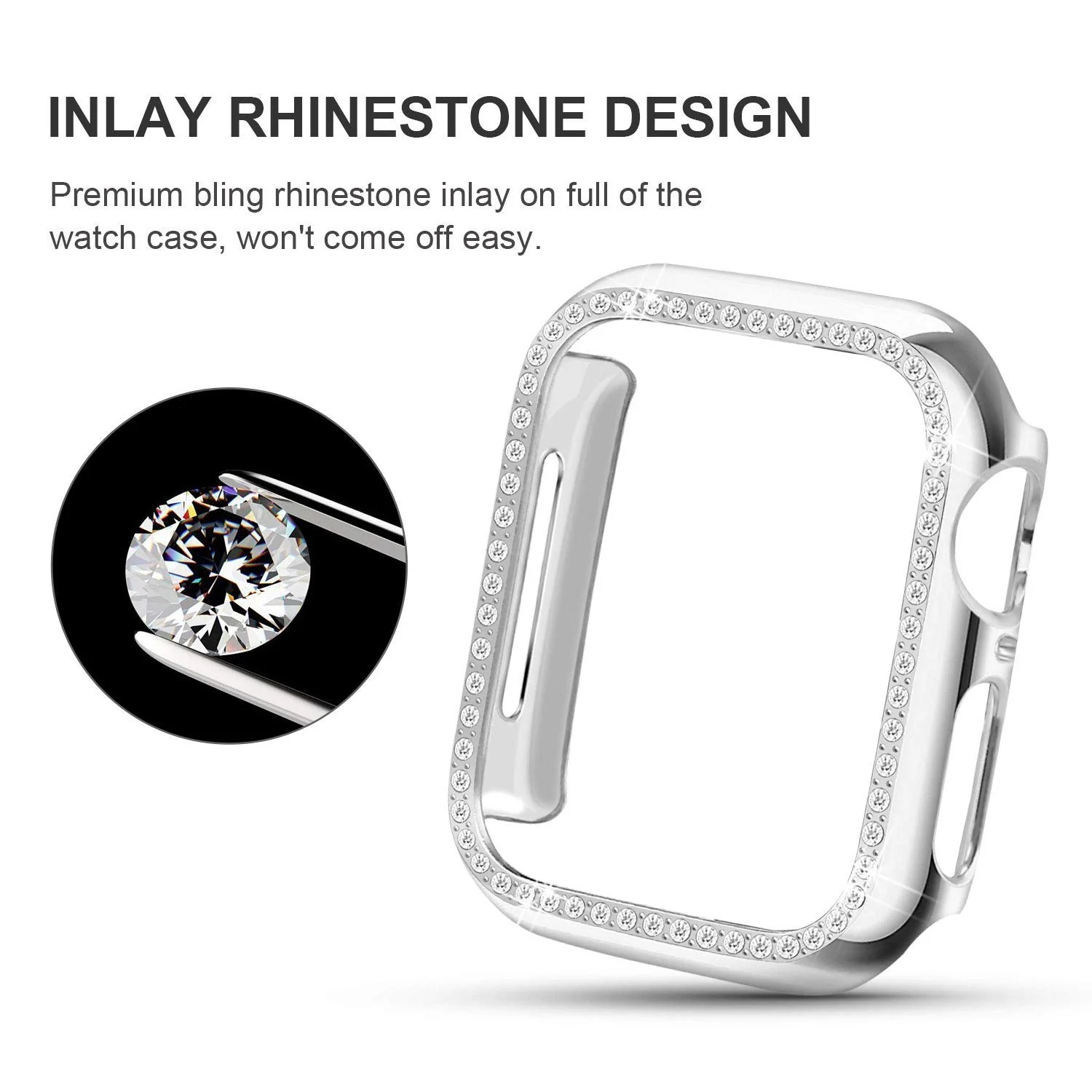 DL3 Mobilak Bumper Diamond Case Compatible with Apple Watch Series 6 SE Series 5 Series 4 44mm, Bling Crystal Diamonds PC Plastic Protector Case Cover Frame For Apple Watch 44 mm - Silver