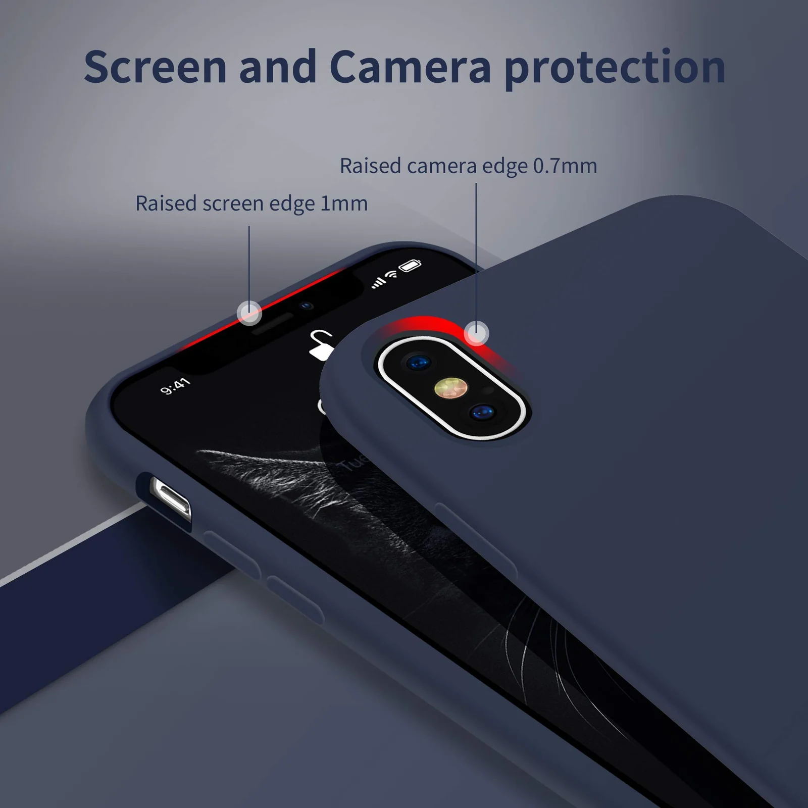 DL3 Mobilak Liquid Silicone Protective Case with Soft Microfiber Lining for iPhone XS Max - Midnight Blue