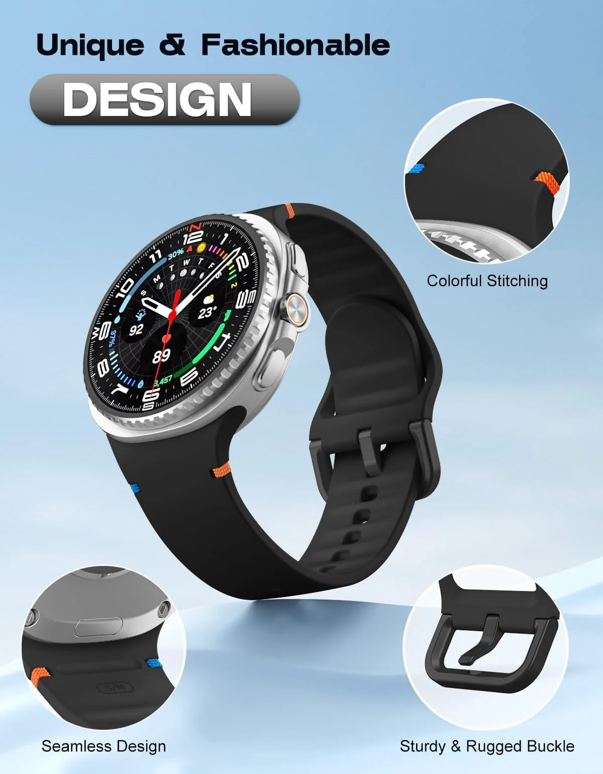 DL3 Mobilak Silicone Bands Compatible with Samsung Galaxy Watch 8 Band 40mm 44mm, Galaxy Watch 8 Classic Band 46mm, Waterproof Soft Wristband Sport Strap for Galaxy Watch 8 Bands 2025 Women Men - Black