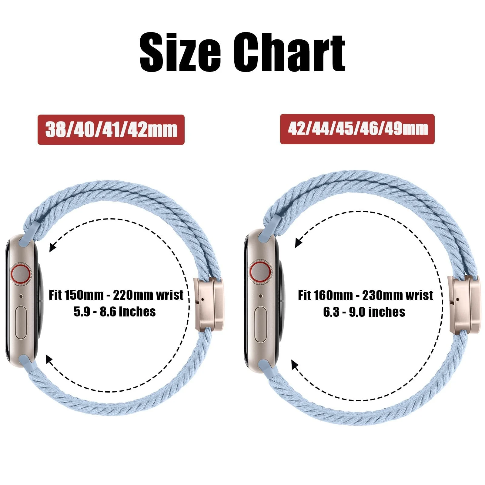 DL3 Mobilak Sport Solo Loop Compatible with Apple Watch Band 42mm 44mm 45mm 46mm 49mm for Women Men, Magnetic Strap Stretchy Braided Wristband for iWatch Series 11 10 9 8 7 6 5 4 3 Ultra 3 2 1 SE SE2 - Light Blue