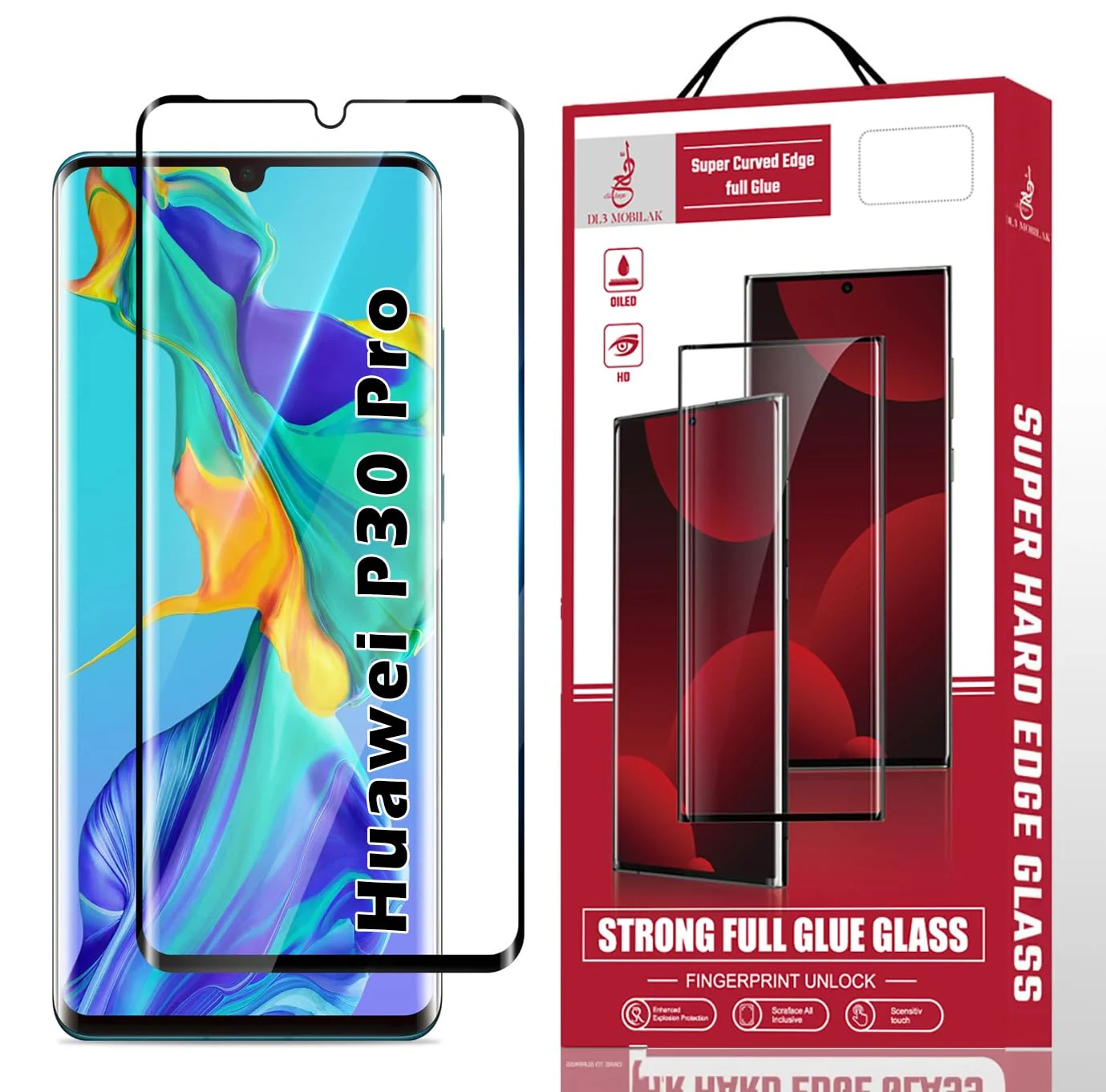 DL3 Mobilak Screen Protector for Huawei P30 Pro, Tempered Glass Screen Saver Premium HD Protective, Scratch Resistant, NO-Bubble, 9H Hardness, Full Coverage Film - Clear