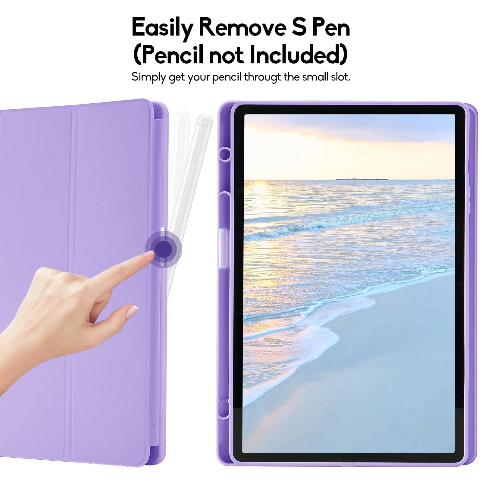 DL3 Mobilak Smart Case for Samsung Galaxy Tab S8 Plus 2022/S7 FE/S7 Plus 12.4 with Pencil Holder, Soft TPU Smart Stand Back Cover Auto Wake/Sleep - Light Purple