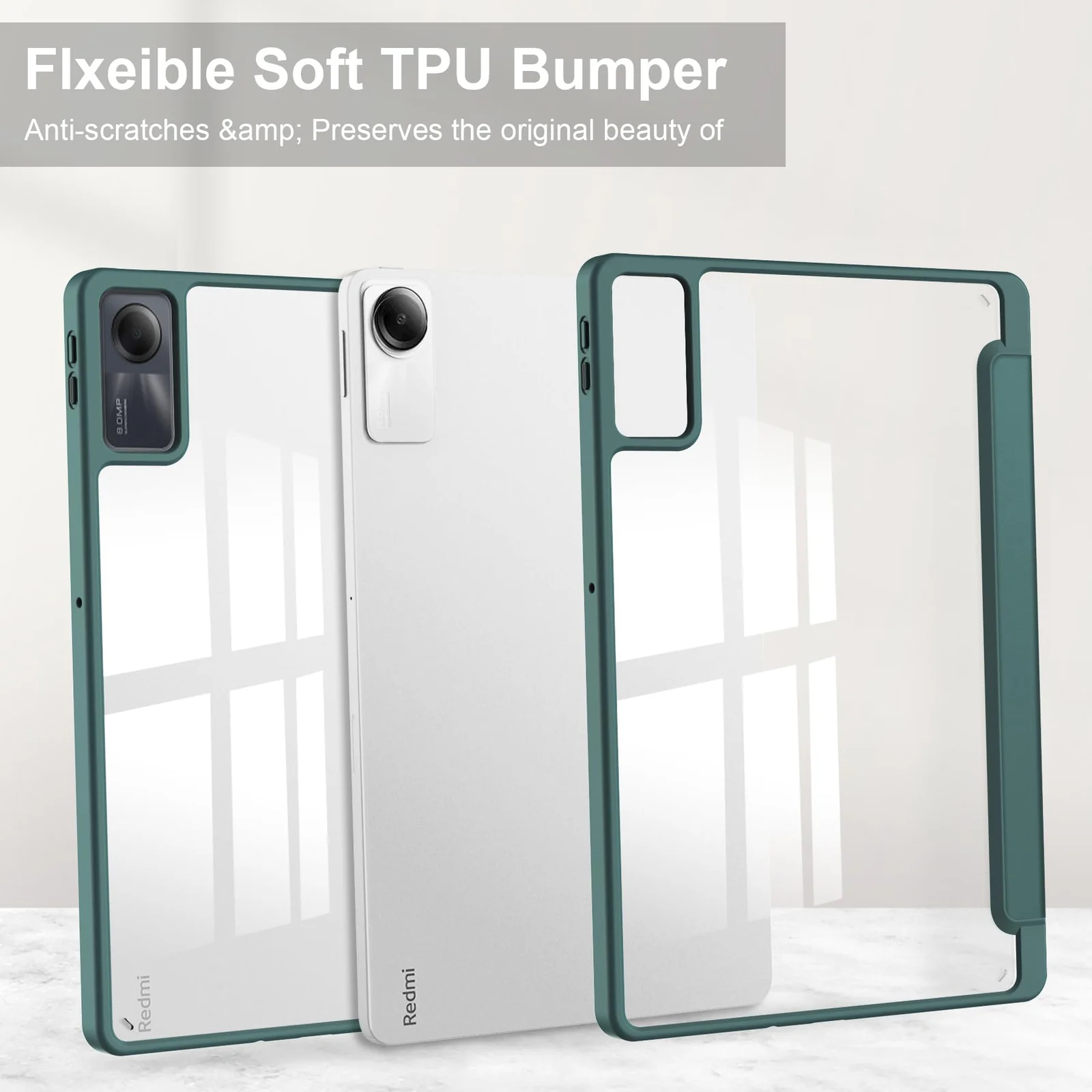 DL3 Mobilak Xiaomi Redmi Pad SE 11 inch Tablet 2023 Case with Pen Holder, Soft TPU Back Trifold Stand Protective Smart Cover Flip, Auto Wake & Sleep - Dark Green