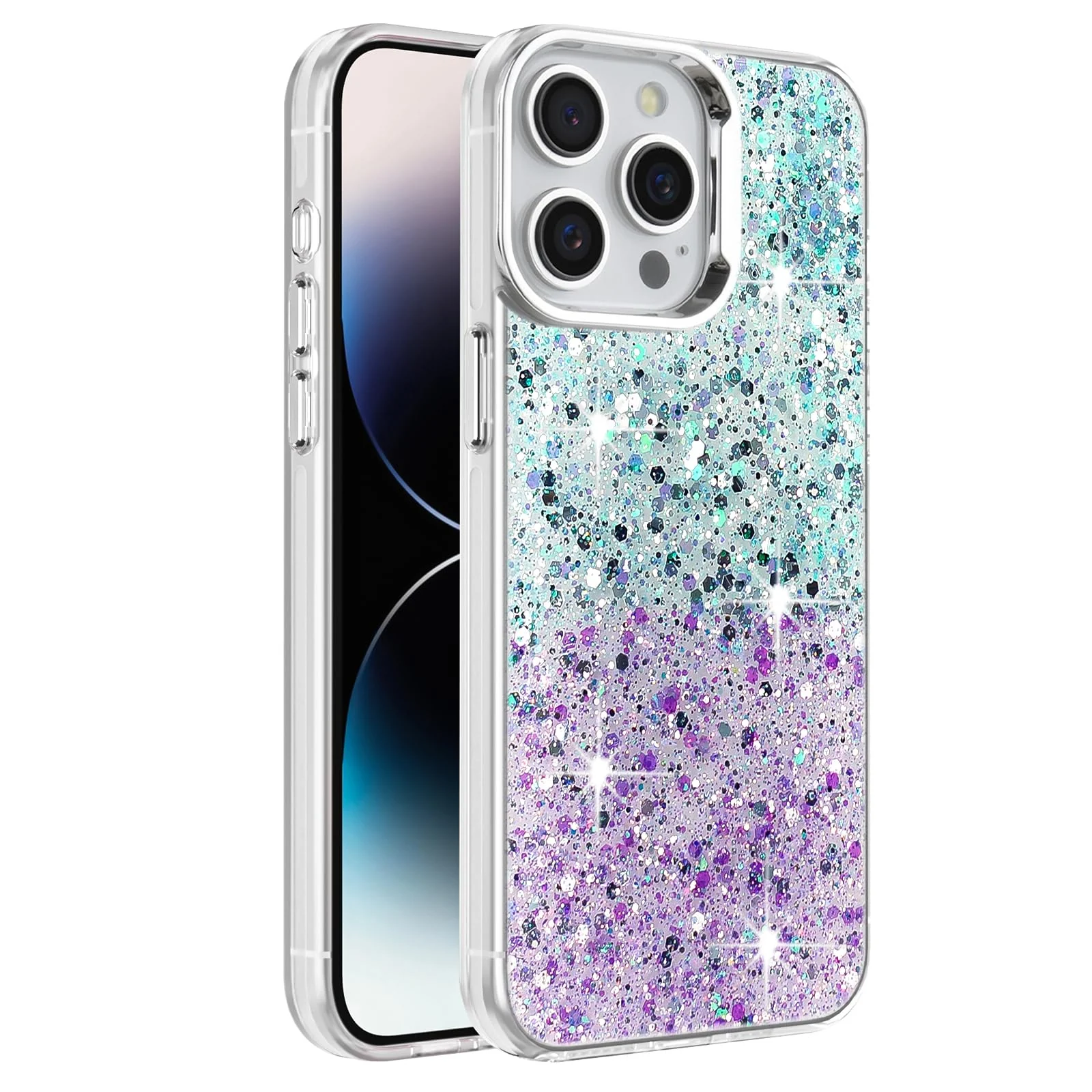iPhone 16 Pro 6.3-inch Case / Clear Glitter Bling Sparkly — DL3 Mobilak Glitter Protective Case for iPhone 16 Pro 6.3-inch, Supports wireless charging, Camera protection, Shock-absorbing protection