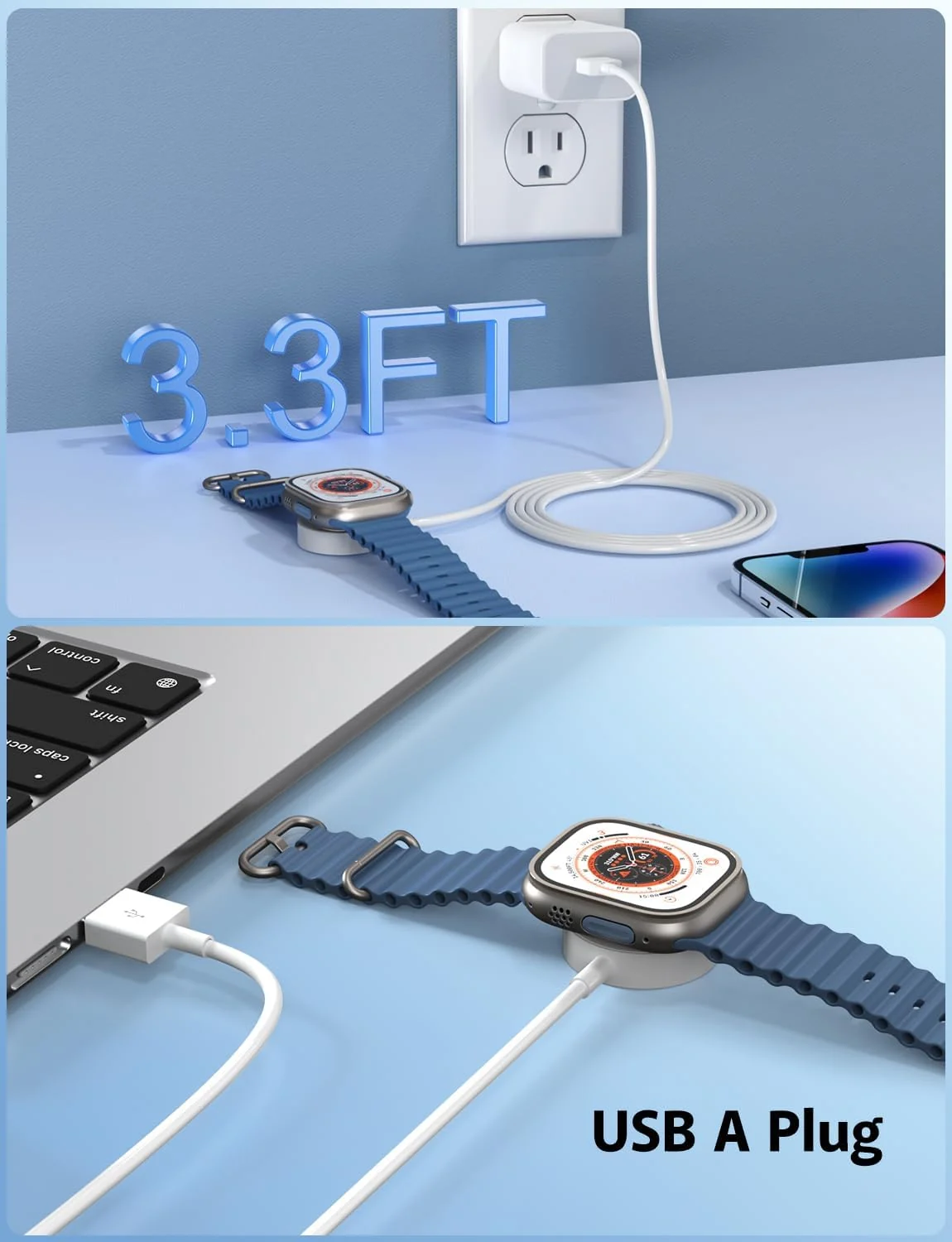 DL3 Mobilak 2025 Upgraded for Apple Watch Charger Magnetic Fast Charging Cable [Portable] Magnetic Wireless Charging Compatible with iWatch Series Ultra/10/9/8/7/6/SE/5/4/3/2- [1M] - White
