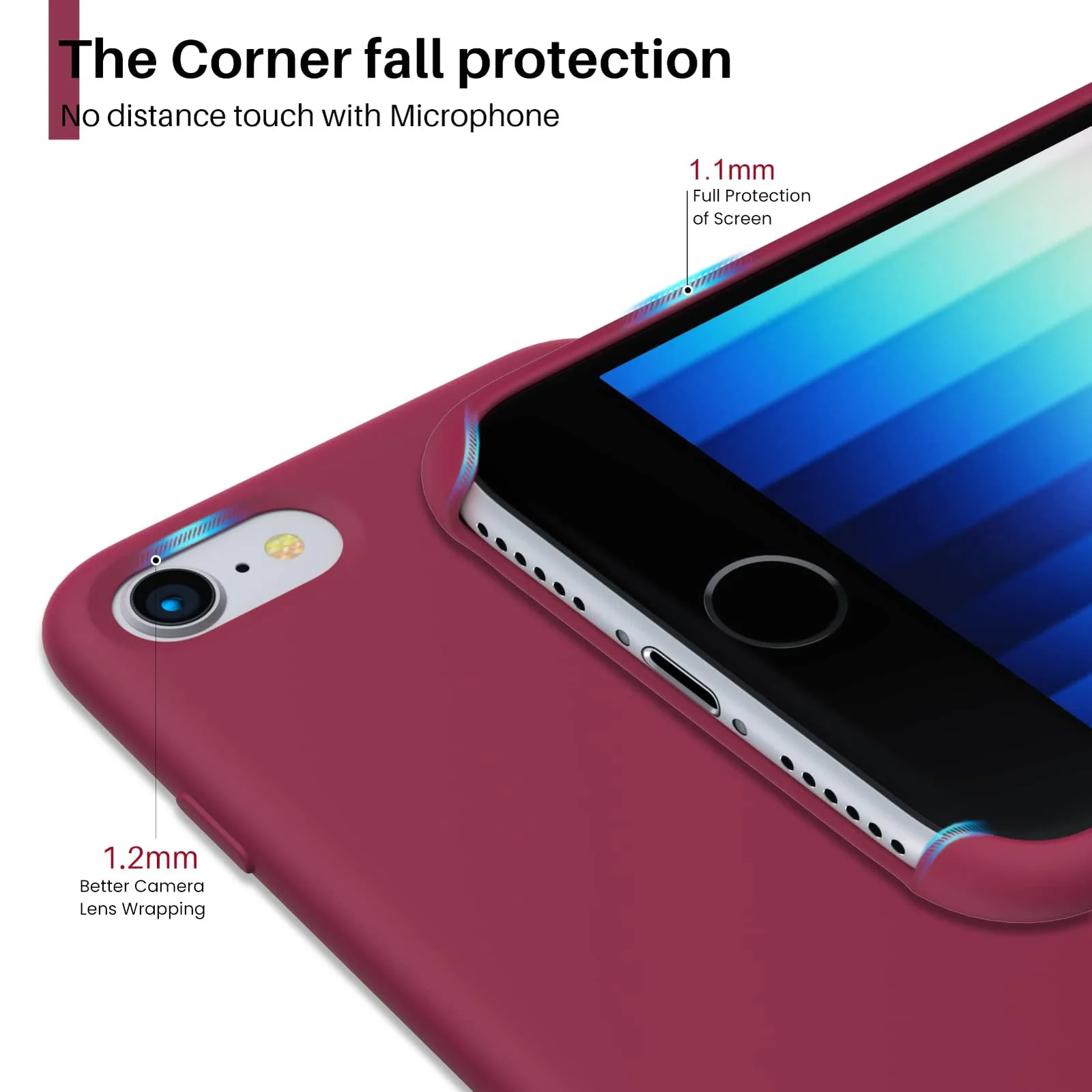 DL3 Mobilak Liquid Silicone Protective Case for iPhone SE 2022, SE 2020, iPhone 7, iPhone 8 with Camera Protection and Microfiber Lining - Rose Red
