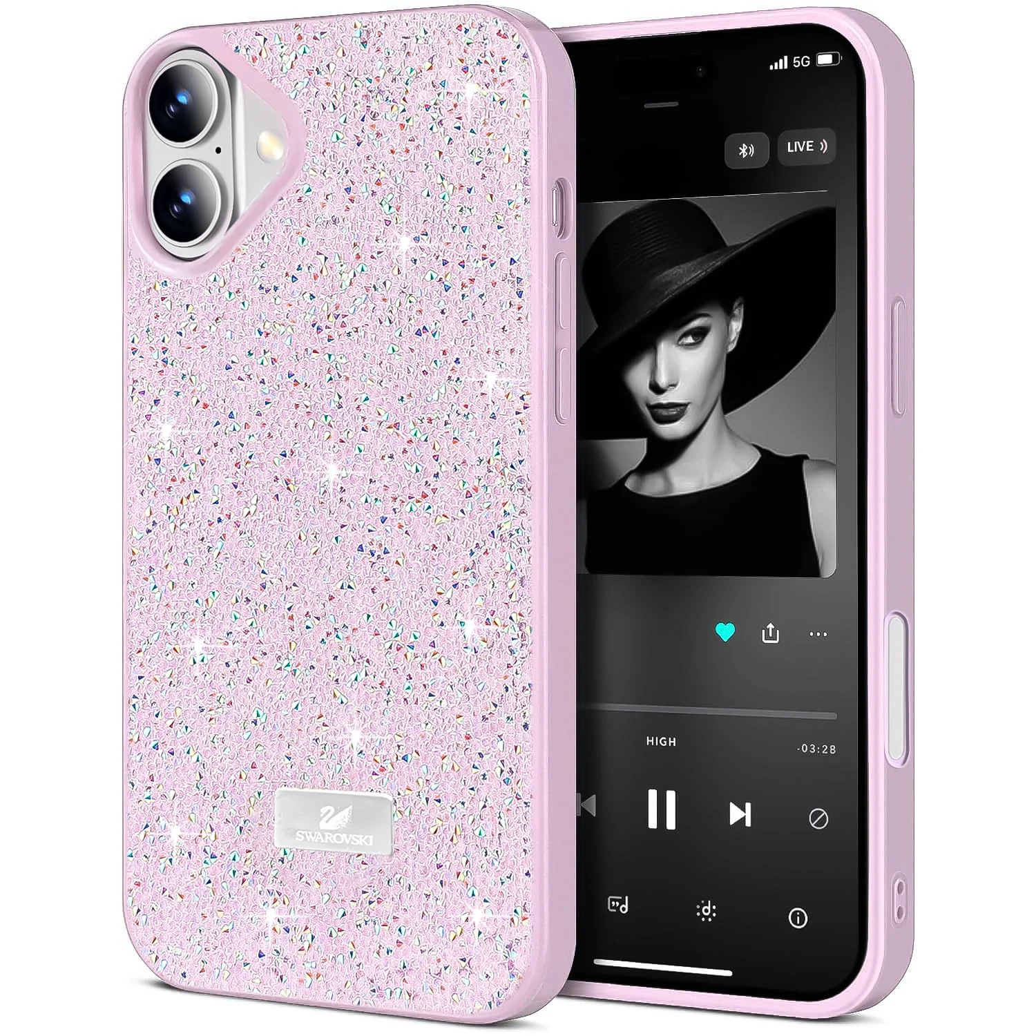 DL3 Mobilak Glitter Rhinestone Protective Case for iPhone 17 6.3-Inch with Shockproof Design - Pink 2