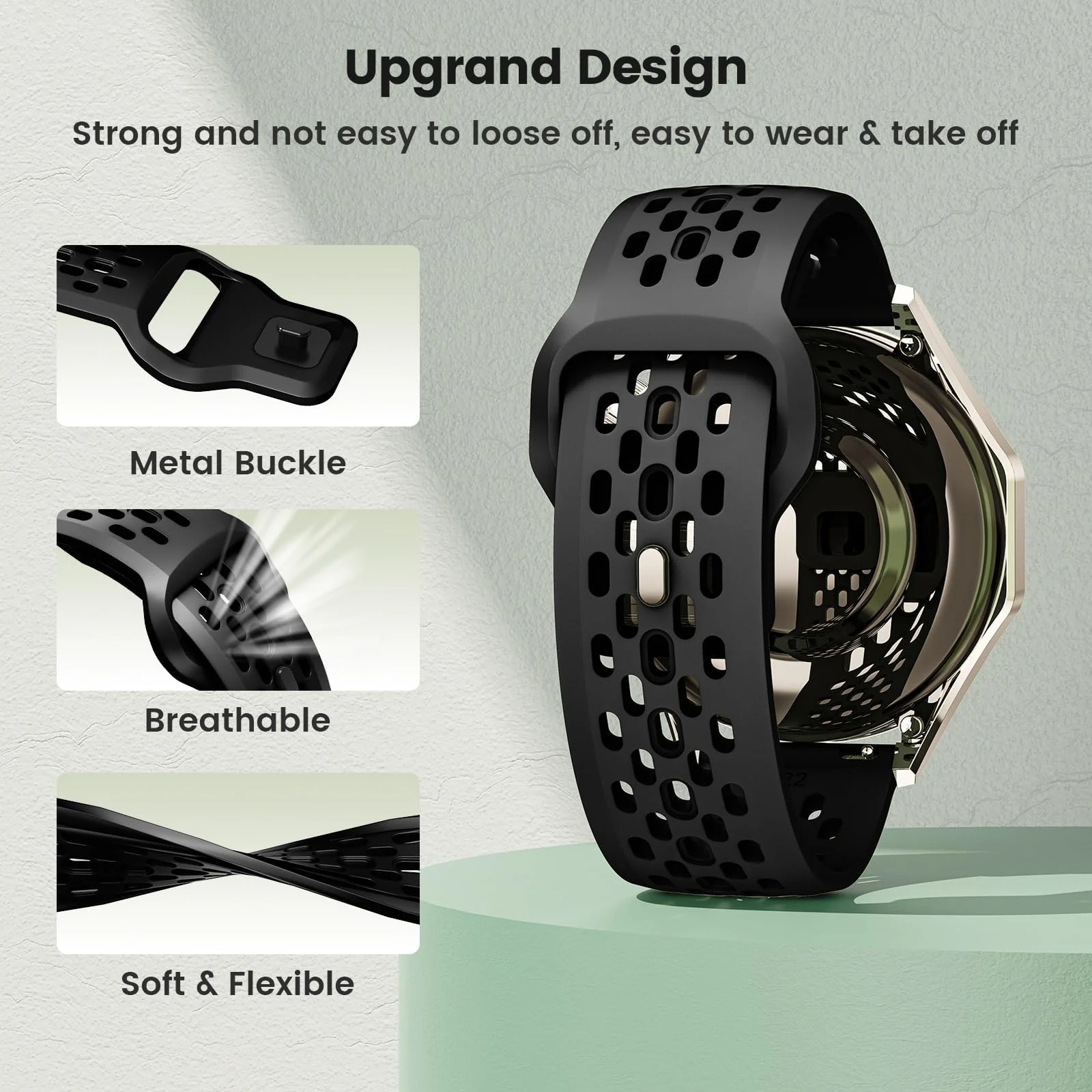 DL3 Mobilak 22mm Breathable Sport Band for Xiaomi Redmi Watch 5 Lite/5 Active/Samsung Galaxy Watch 3 45mm/Watch 46mm/Gear S3/Huawei watch GT6 GT5 GT4 GT3 GT2 (46MM)/GT2E/GT 3 Pro/GT 5 Pro, Soft Silicone Strap - Black