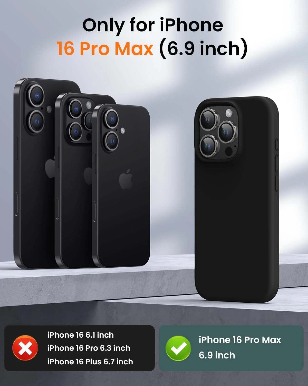 DL3 Mobilak Liquid Silicone Protective Case with Soft Microfiber Lining for iPhone 16 Pro Max - Black