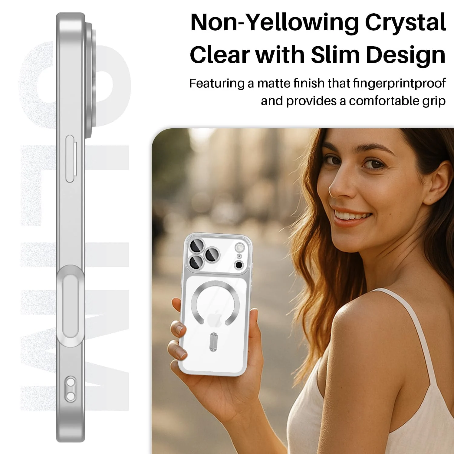 DL3 Mobilak For iPhone 17 Pro Magnetic Case, Compatible with MagSafe, Built-in Camera Lens Protector, Luxury Plating Soft TPU Clear Shockproof Slim Thin Cover - Silver Matte