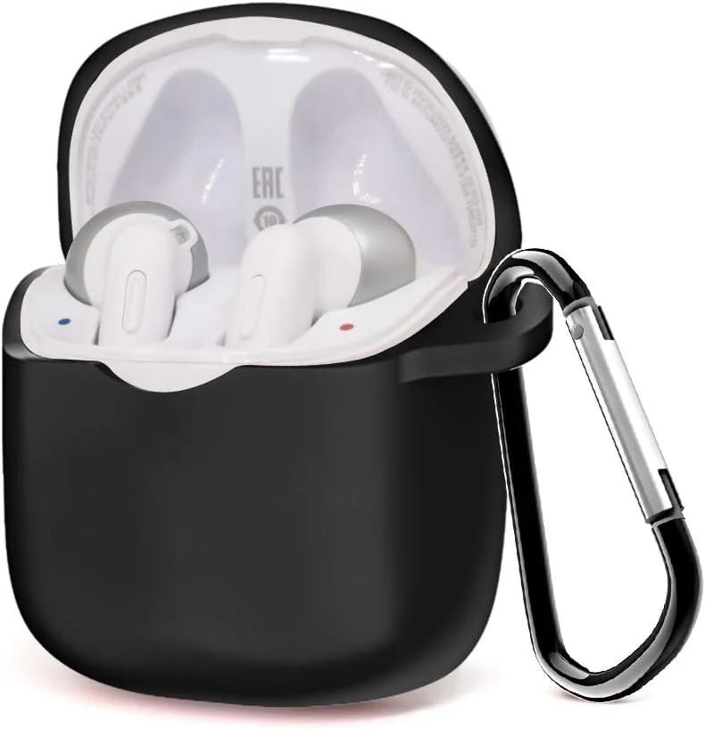 DL3 Mobilak Silicone Case Compatible with JBL Tune 220TWS/225TWS Earbuds, Soft Silicone Protective Case Cover, Shockproof Sleeve with Carabiner - Black