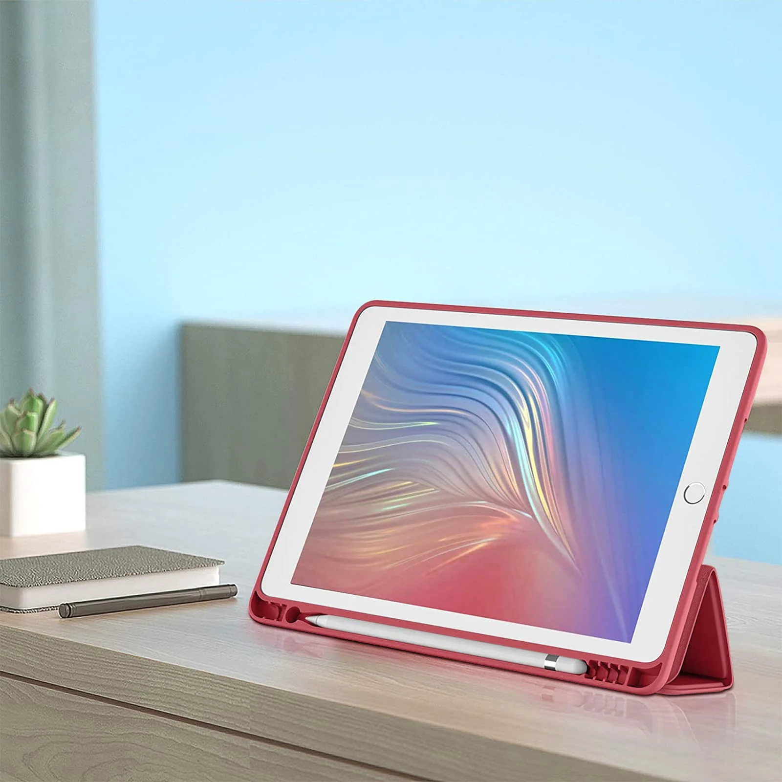 DL3 Mobilak Smart Case for Samsung Galaxy Tab A 10.1 2019, ONLY Fit (SM-T510/T515/T517) with Pencil Holder, Soft TPU Smart Stand Back Cover Auto Wake/Sleep Feature - Red