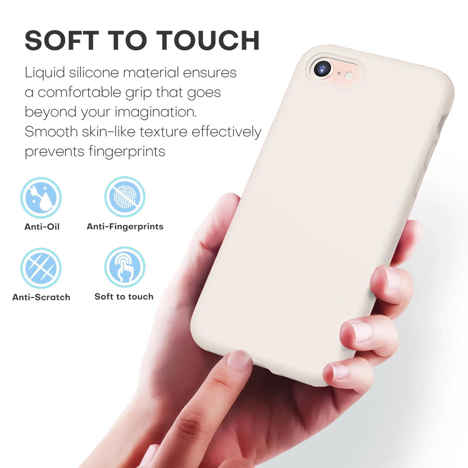 DL3 Mobilak Liquid Silicone Protective Case for iPhone SE 2022, SE 2020, iPhone 7, iPhone 8 with Camera Protection and Microfiber Lining - Cream