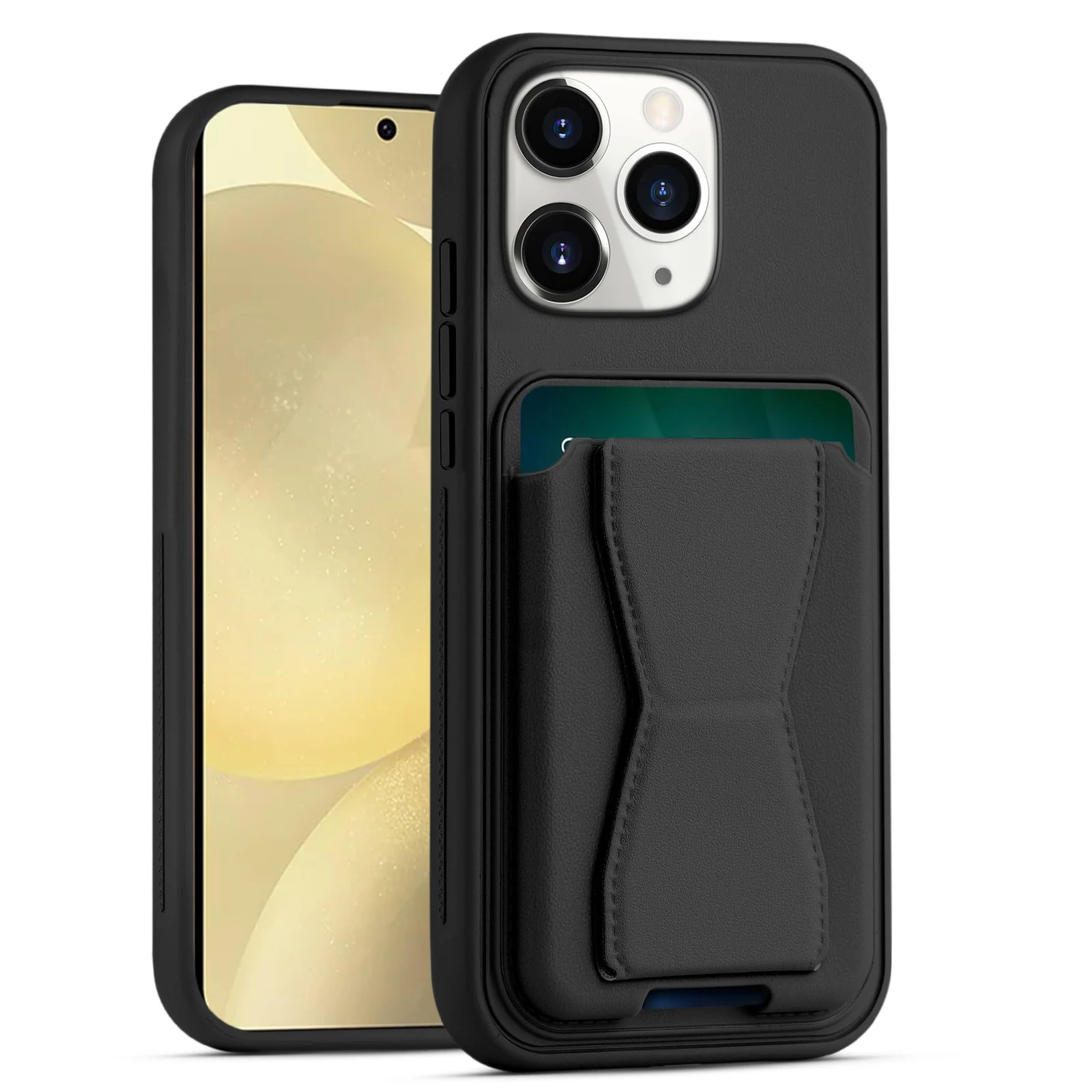 DL3 Mobilak Leather Wallet Case with Card Slot for iPhone 14 Pro Max 6.7-inch with Camera Protection and Shockproof Design - Black