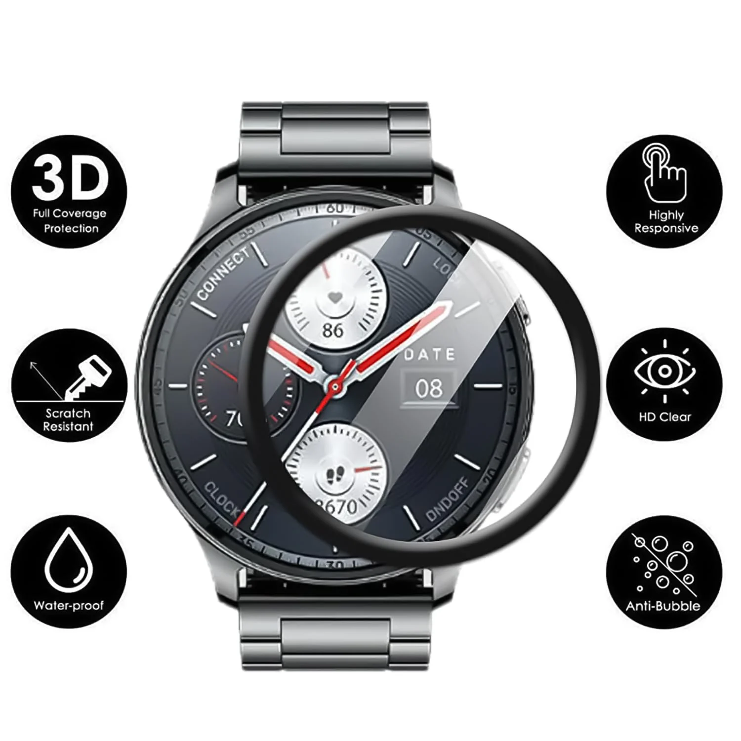 DL3 Mobilak Screen Protector For Amazfit Pop 3R, 3D Curved Soft Edge Protective Film [Anti-Scratch] [Bubble Free] [Ultra Shatterproof] [High Sensitive] (Not Glass) - Black