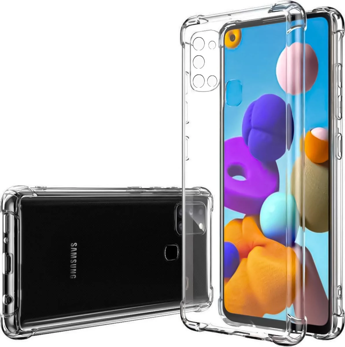 DL3 Mobilak Case Compatible with Samsung Galaxy A21s, Cover Silicone TPU Gorilla Anti-shock Protector Camera Shockproof Corners - Clear
