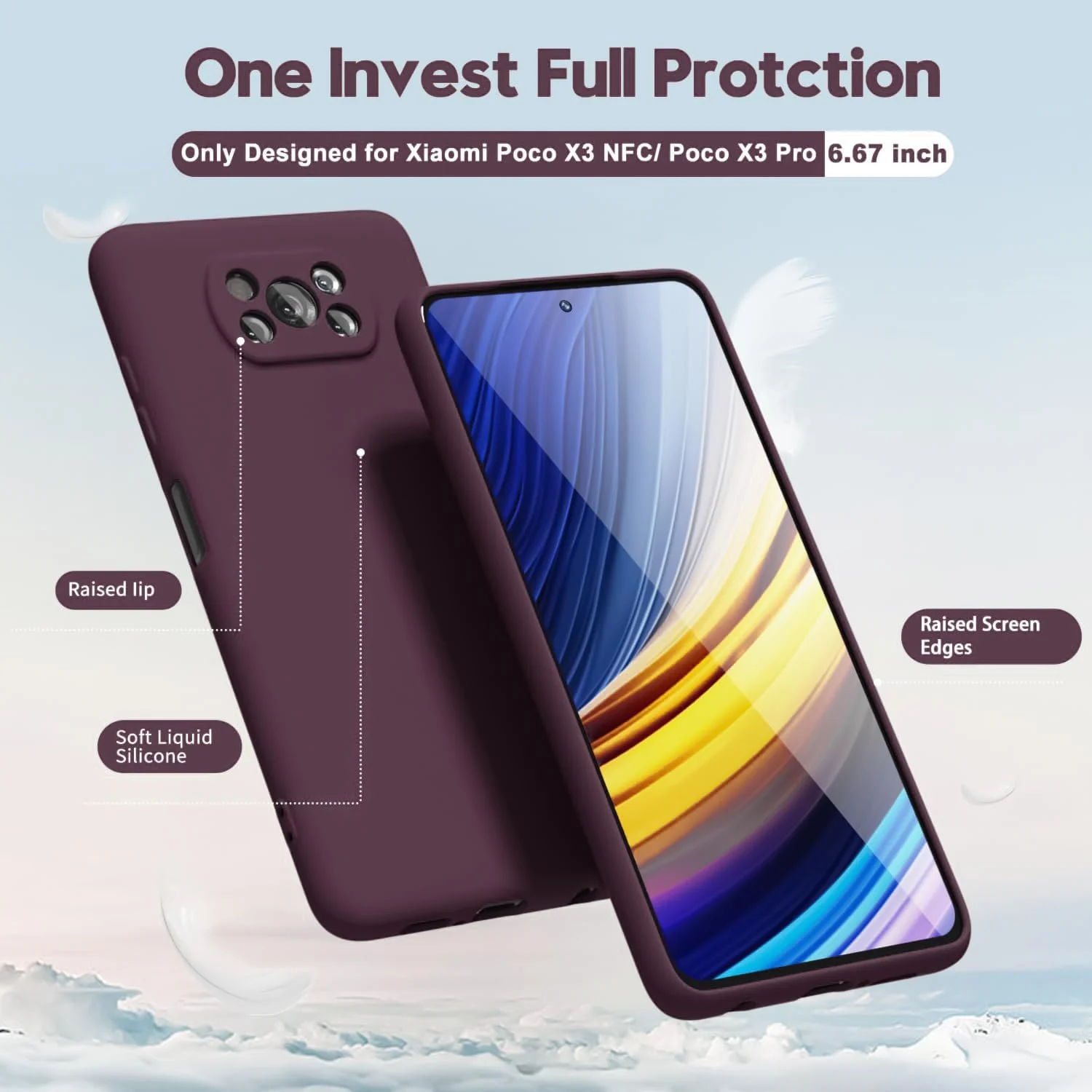 DL3 Mobilak Liquid Silicone Protective Case for Xiaomi Poco X3 Pro / Poco X3 NFC / Poco X3 with Camera Protection and Microfiber Lining - Wine Red