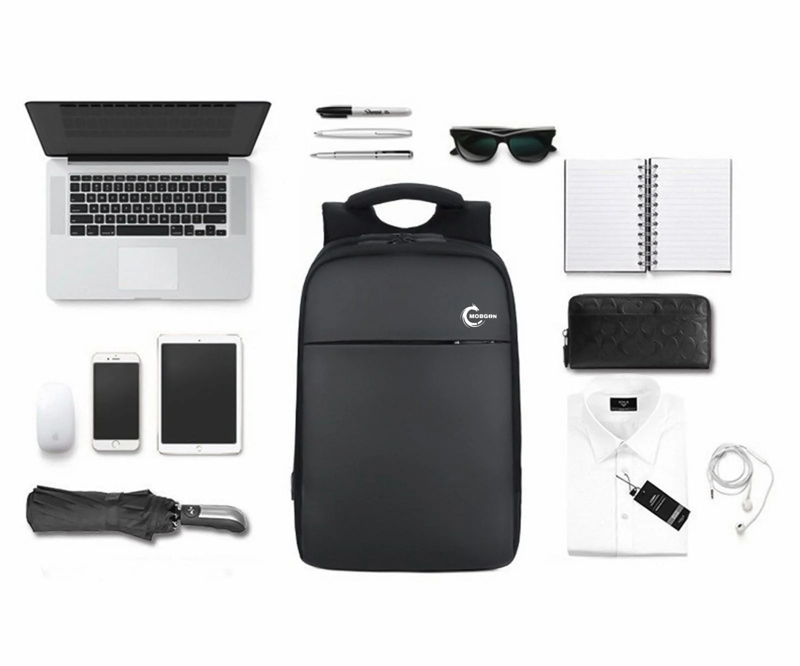 Mobigon Business Laptop Backpack, 15 Inch Travel Laptop Bag Rucksack with USB Charging Port, Water-Resistant Bag Daypack for Work College Computer Men Women Backpack For MacBooks - Black