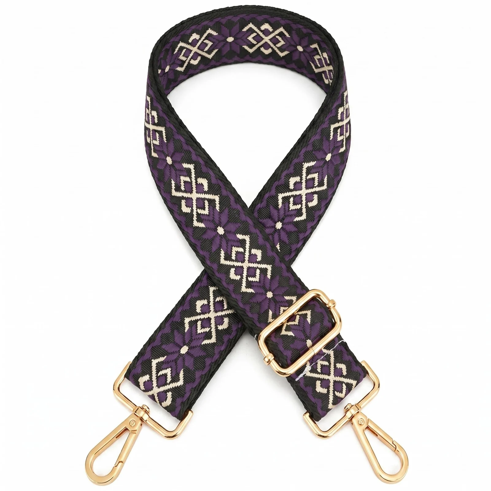 DL3 Mobilak Adjustable Wide Crossbody Bag Strap for Women, Replacement Shoulder Strap for Handbags, Totes & Purses with Elegant Embroidered Pattern and Metal Hooks - Purple Floral