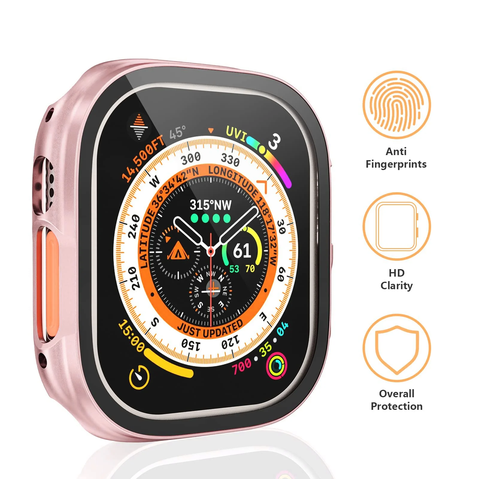 DL3 Mobilak Hard Case Designed for Apple Watch Ultra 2 (2023) / Ultra 1 49mm, Built-in 9H [HD Clear] Tempered Glass Screen Protector, [Full Protection] Slim Cover for iWatch 49mm - Rose Glod