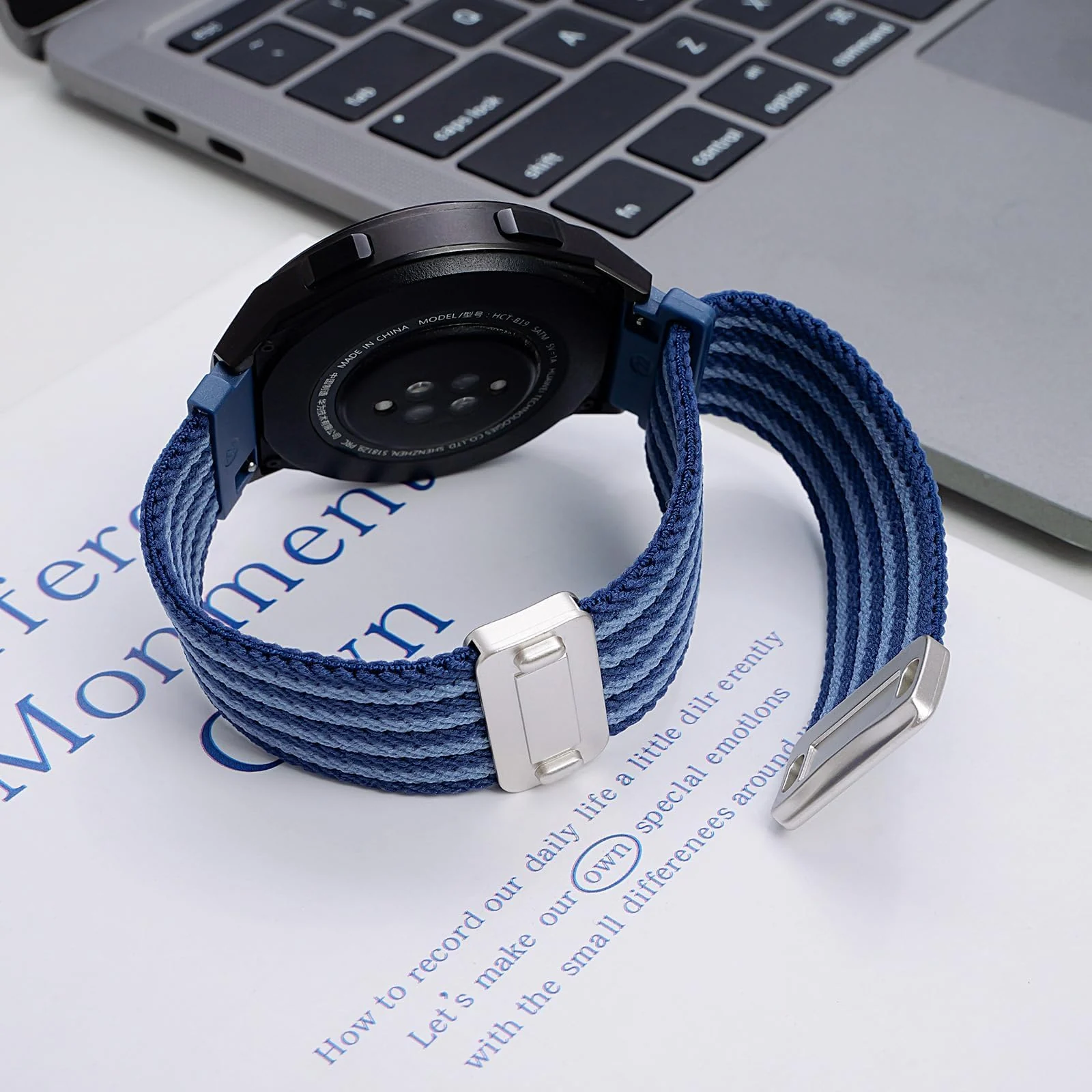 DL3 Mobilak 22mm Magnetic Band for Redmi Watch 5 Active/5 Lite/Samsung Galaxy Watch 3 45mm/Watch 46mm/Gear S3/Huawei watch GT6 GT5 46MM/GT2E/GT6 Pro/GT 5 Pro/Amazfit GTR 4/3, Stretchy Braided Nylon Sport Strap - Blue Striped