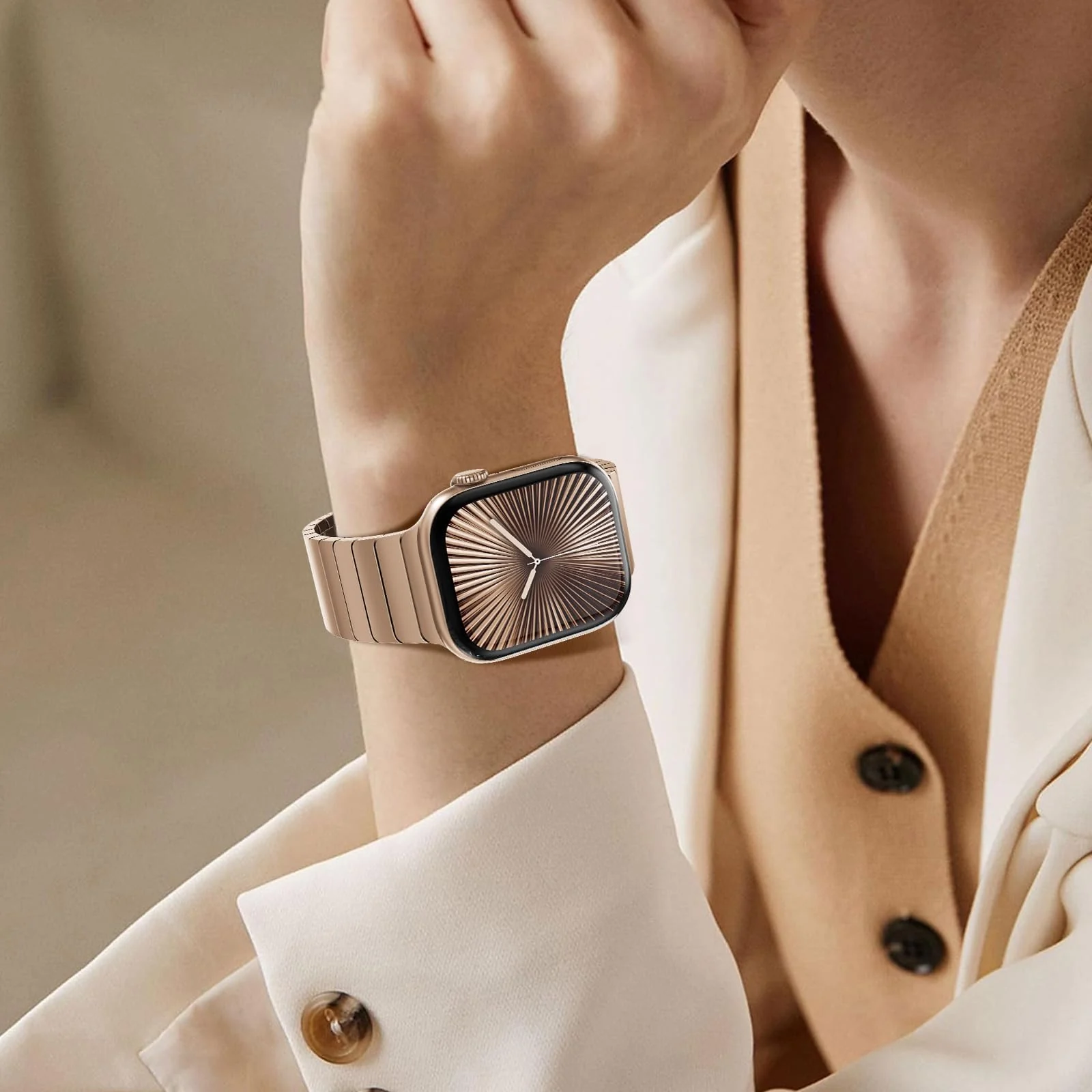 DL3 Mobilak Compatible with Apple Watch 49mm 46mm 45mm 44mm 42mm Strap, Solid Stainless Steel Link Bracelet Metal Band for iWatch Ultra 3 2 1/Series 11 10 9 8 7 6 5 4 3 2 1 SE - Rose Gold
