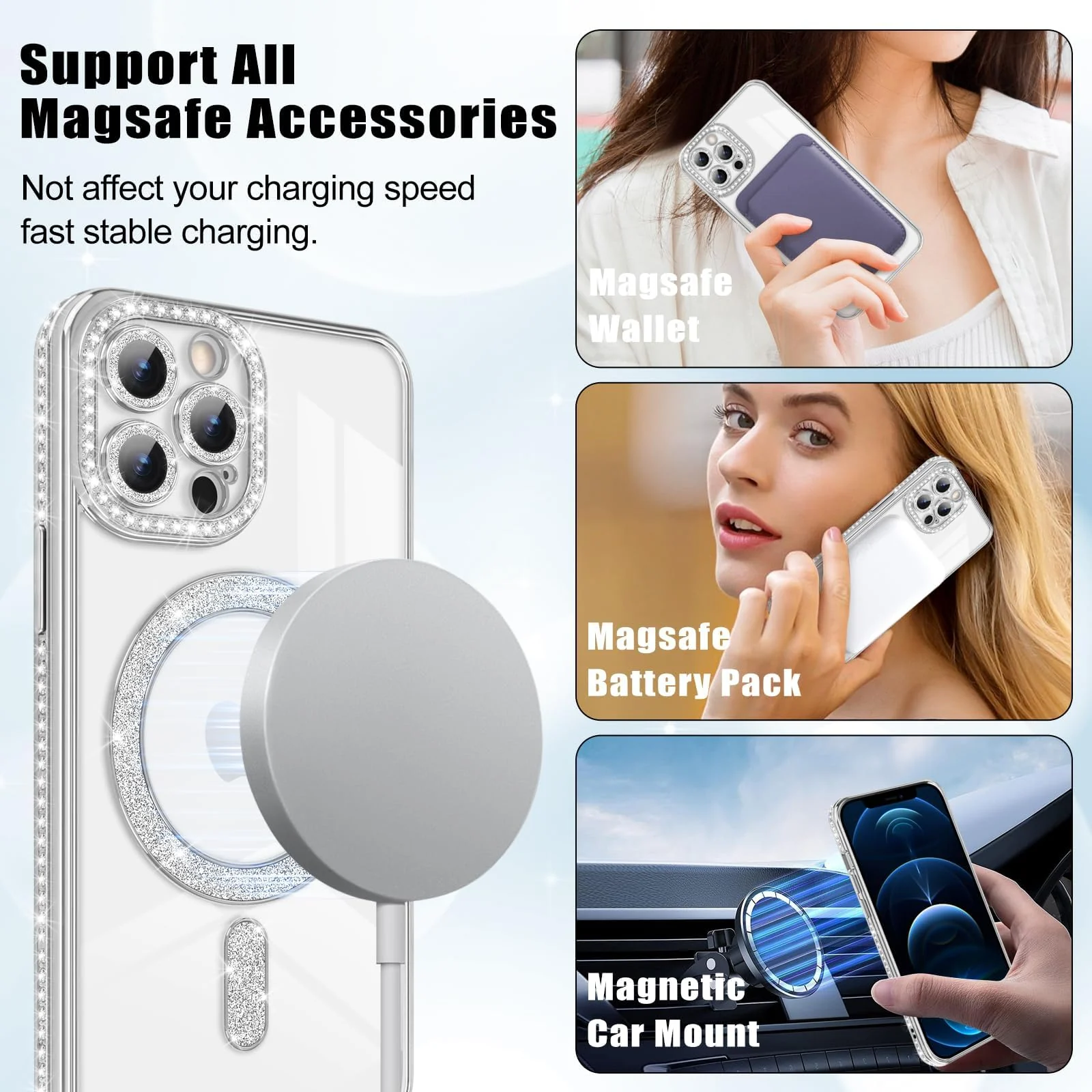 DL3 Mobilak MagSafe-Compatible Magnetic Case for iPhone 12 Pro Max with Camera Protection and Magnetic Car-Mount Support - Silver
