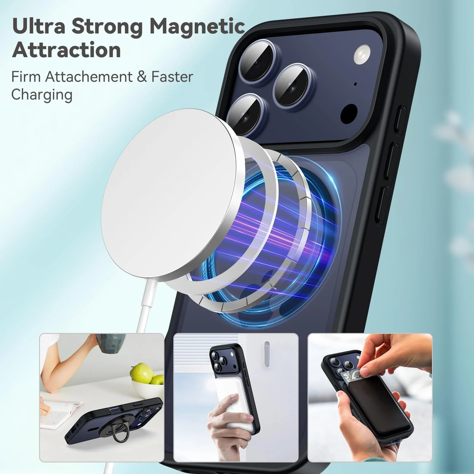 DL3 Mobilak Translucent Matte Case for iPhone 17 Pro Max, Compatible with MagSafe accessories, Supports wireless charging, Built-in magnetic car-mount support - Black
