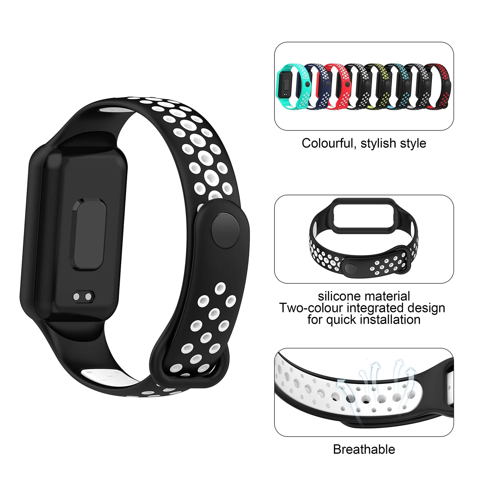 DL3 Mobilak Smart Watch Strap for Xiaomi Redmi Band 2, Sport Silicone Watch Band Wrist Strap, Replacement Bracelet Wristband Wrist Strap for Xiaomi Redmi Smart Band2 Accessories - Black White