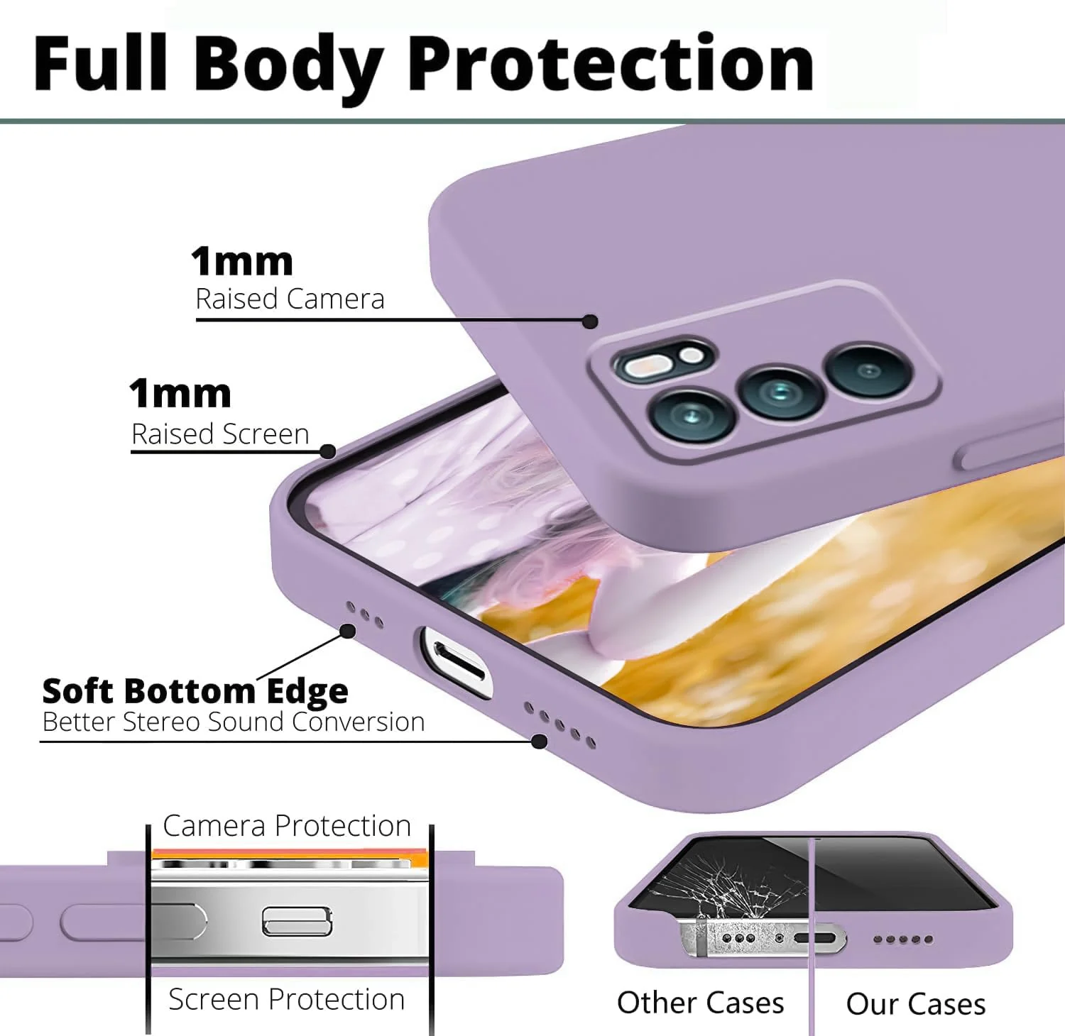 DL3 Mobilak Liquid Silicone Protective Case with Soft Microfiber Lining with Full Camera Protection for OPPO Reno 6 5G - Lavender